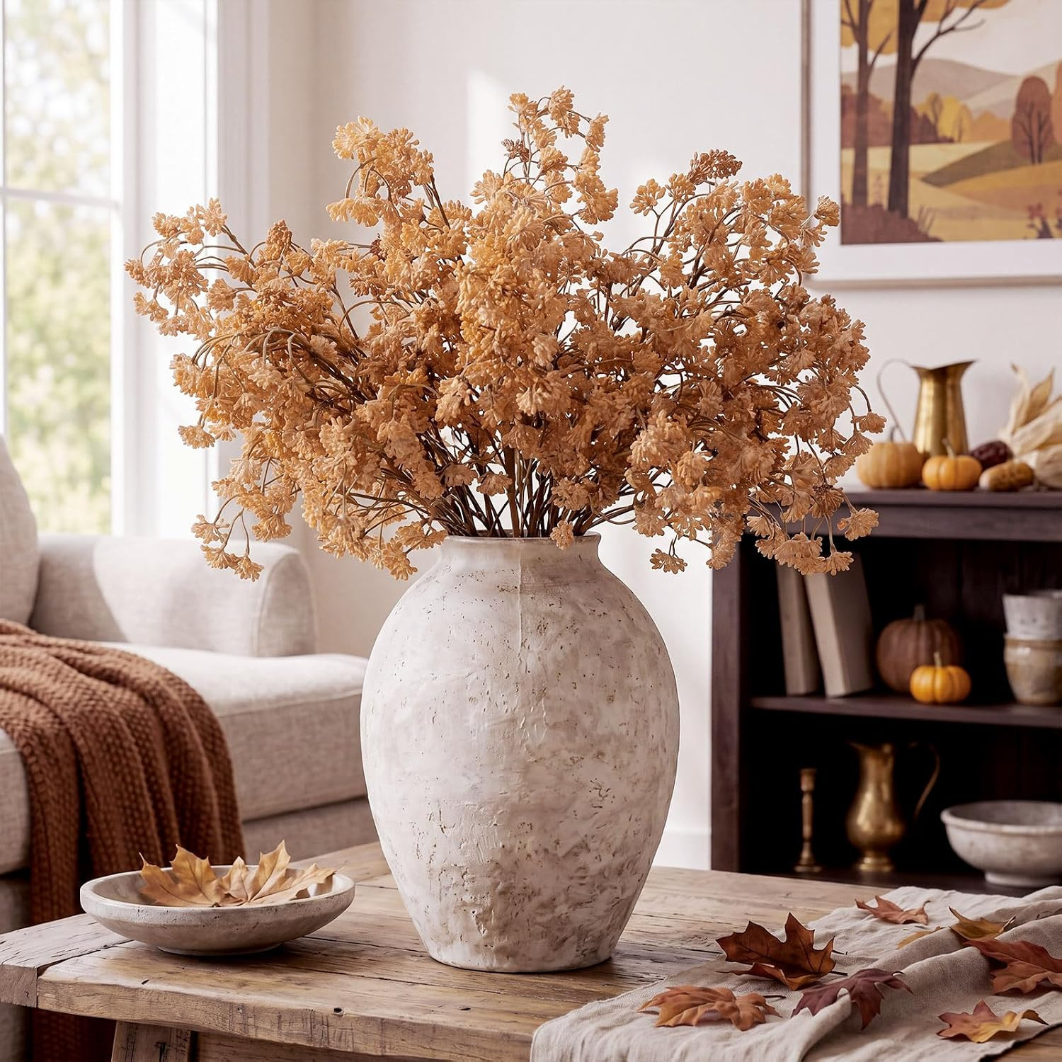Beige Faux Berry Stems – 6 Pcs Realistic Sedum Picks for Fall Decor