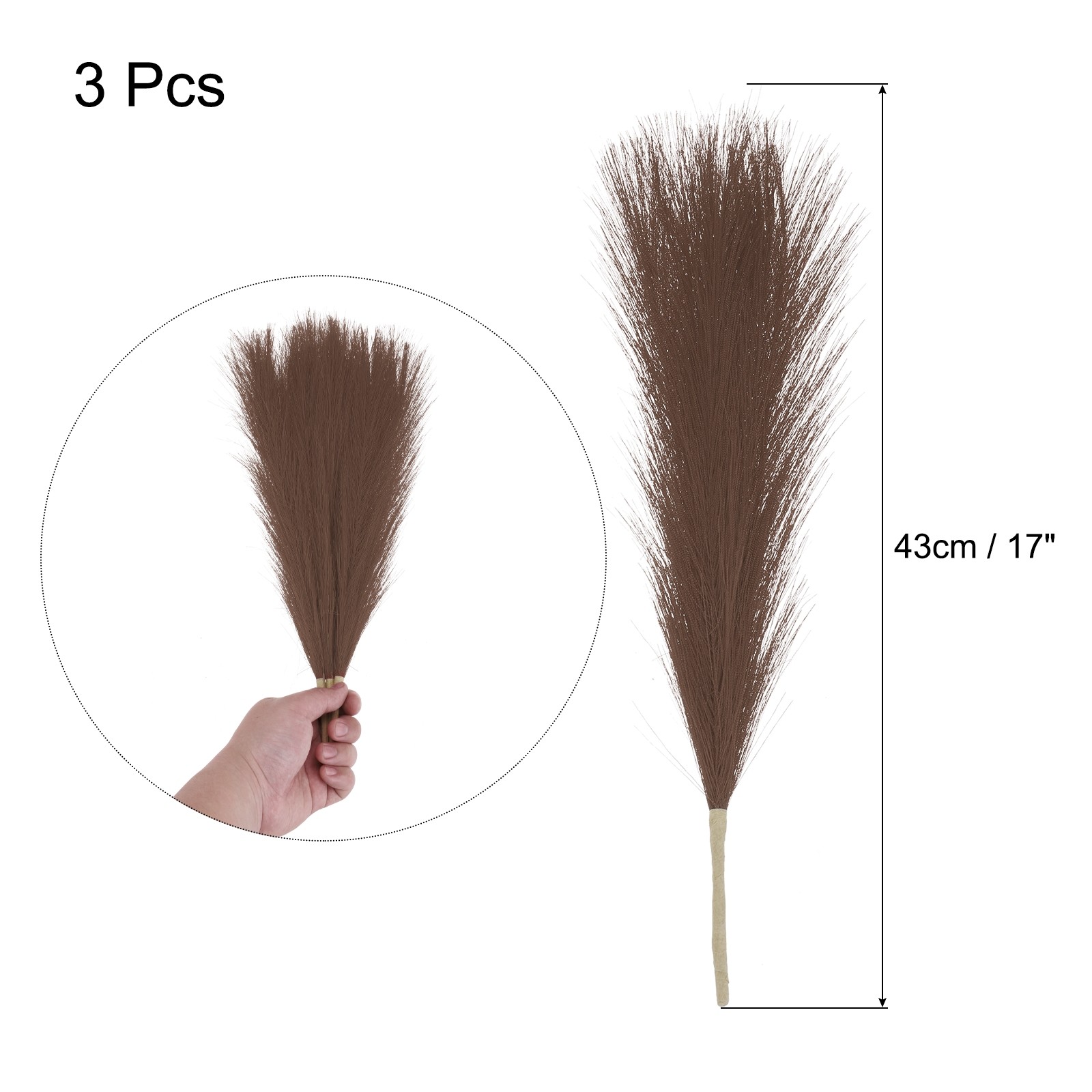 3pcs Dried Faux Pampas Grass 17″ Artificial Pampas Grass Decor Dark Coffee