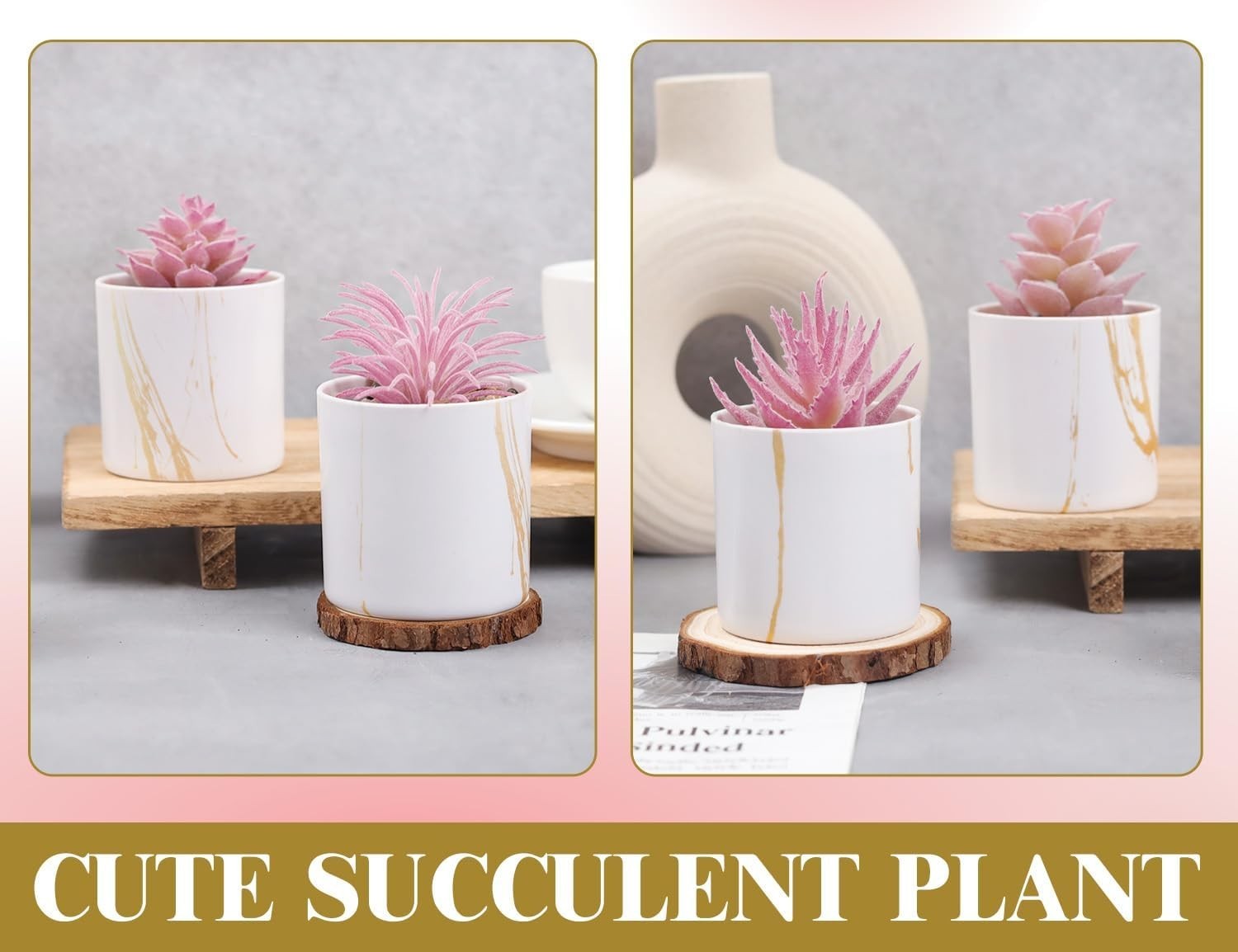 Set of 4 Succulents Plants Artificial for Office Desk Accessories for Women Pink