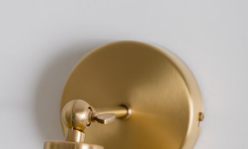Aged Brass Wall Sconce Lighting , Solid Brass Adjustable Wall Sconce , Mid Centu