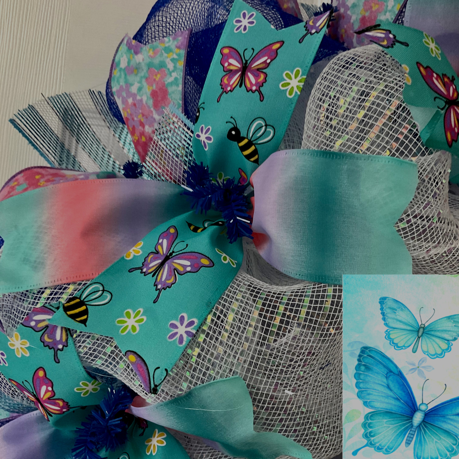 Welcome Spring Butterfly Wreath Handmade Deco Mesh Wreath