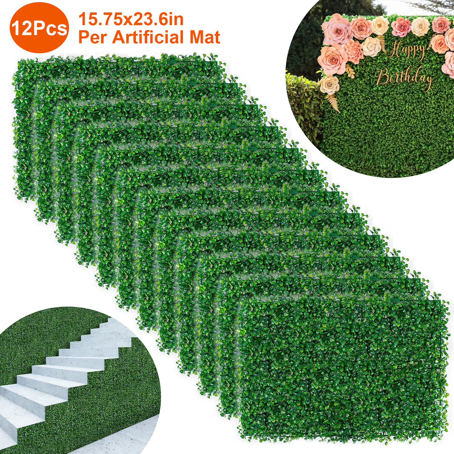 12PCS Artificial Plant Wall Fence Panel Decor Greenery Hedge Grass 24″ x 16″