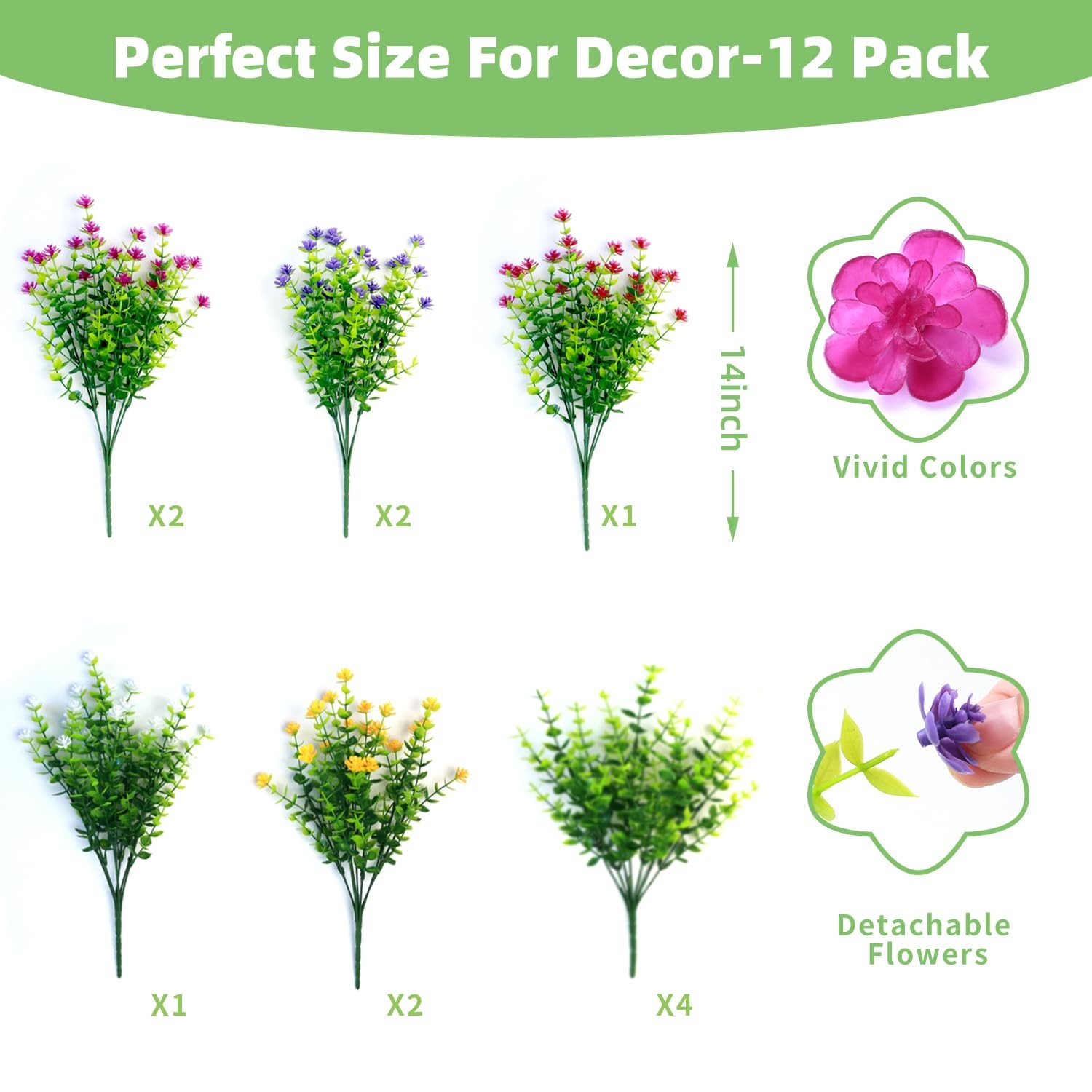 12 Bundles Artificial Flowers for Outdoors Fake Plants UV Resistant Plastic F…