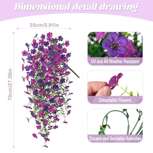 Fake Artificial Hanging Flowers for Outdoors Decoration, Purple & Light Purple
