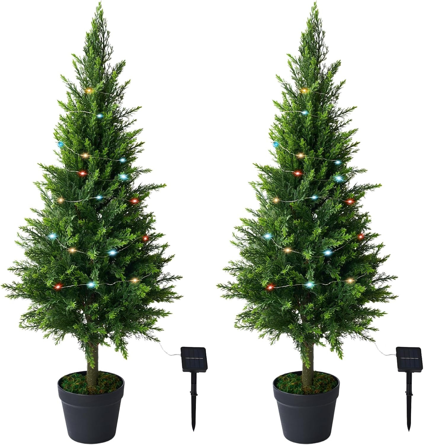 2 Pack 4FT Fake Cypress Plants with Lights – UV Resistant Indoor/Outdoor Decor
