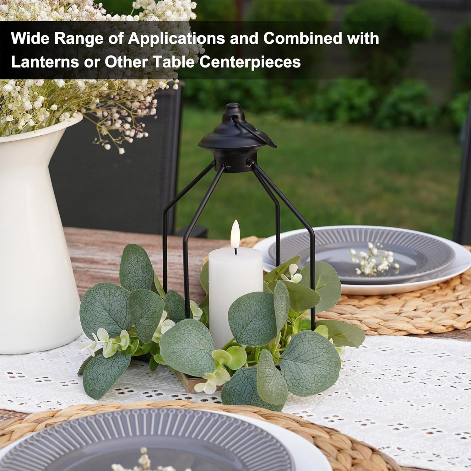 4pcs Artificial Eucalyptus Leaves Candle Rings, Wreaths of Pillar Candles for We