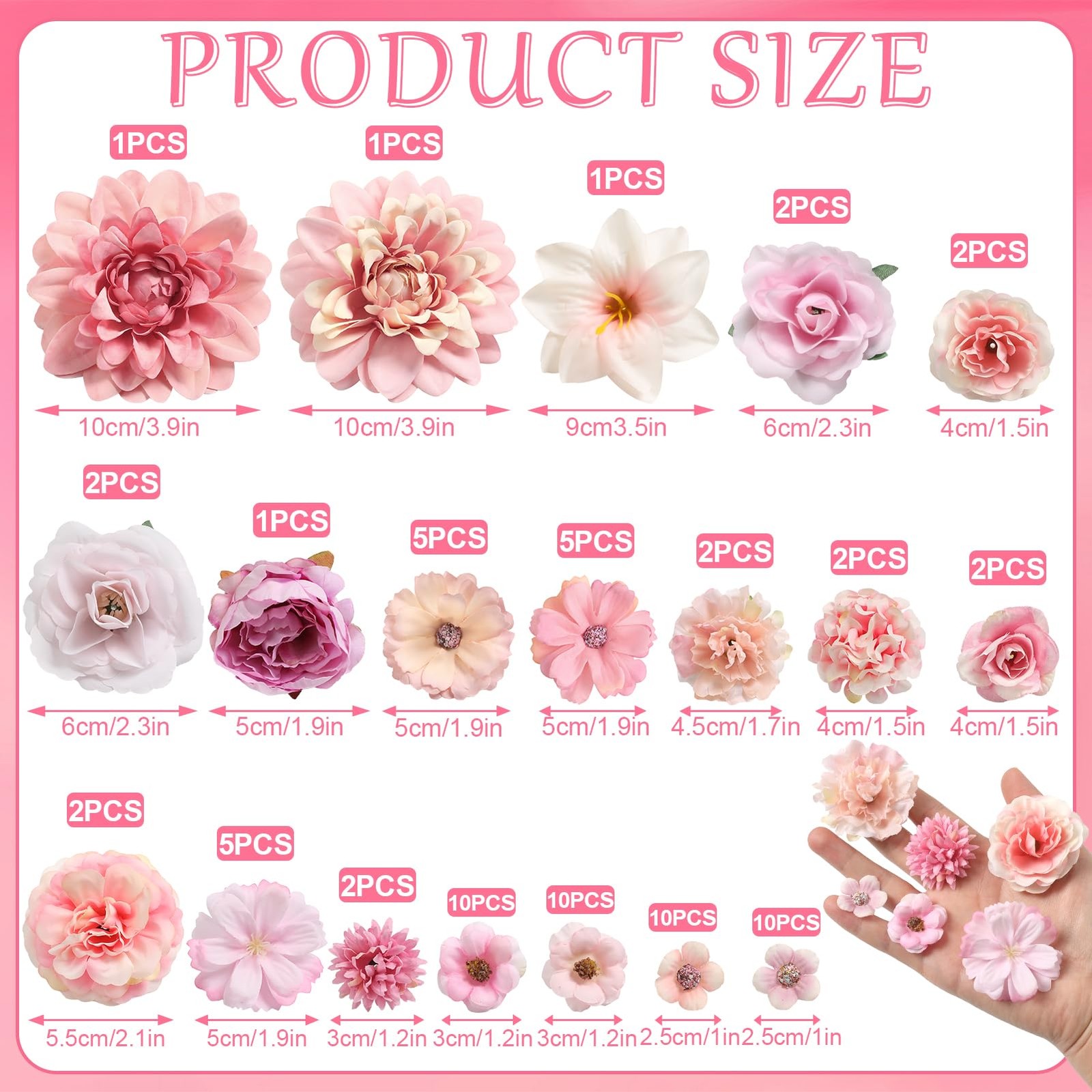 Fake Flower Heads Mini Artificial Flower Pink Faux Dahlia Rose Flowers for Cr…