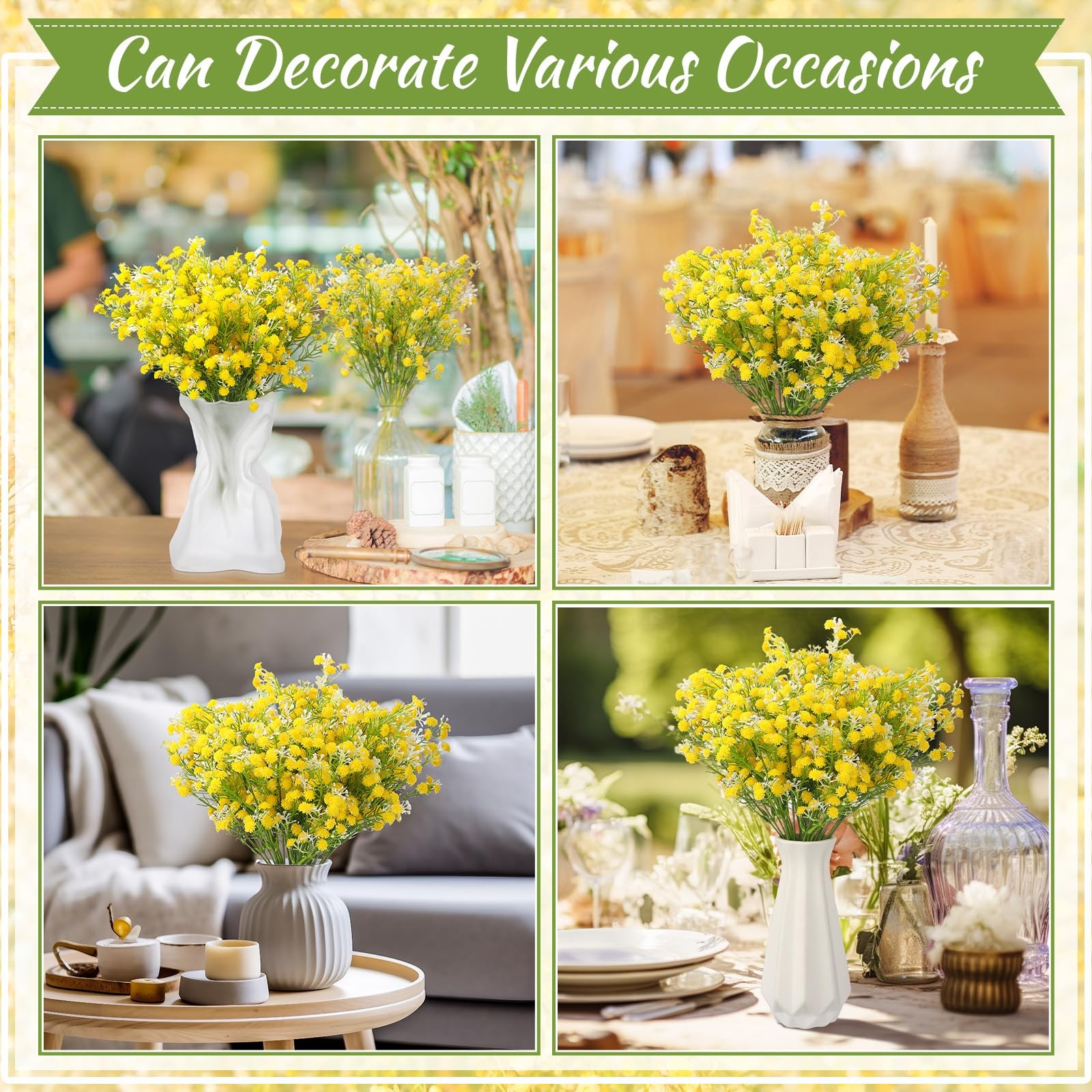 12 PCS Spring Babys Breath Flowers Artificial Gypsophila Bouquet Yellow Decor
