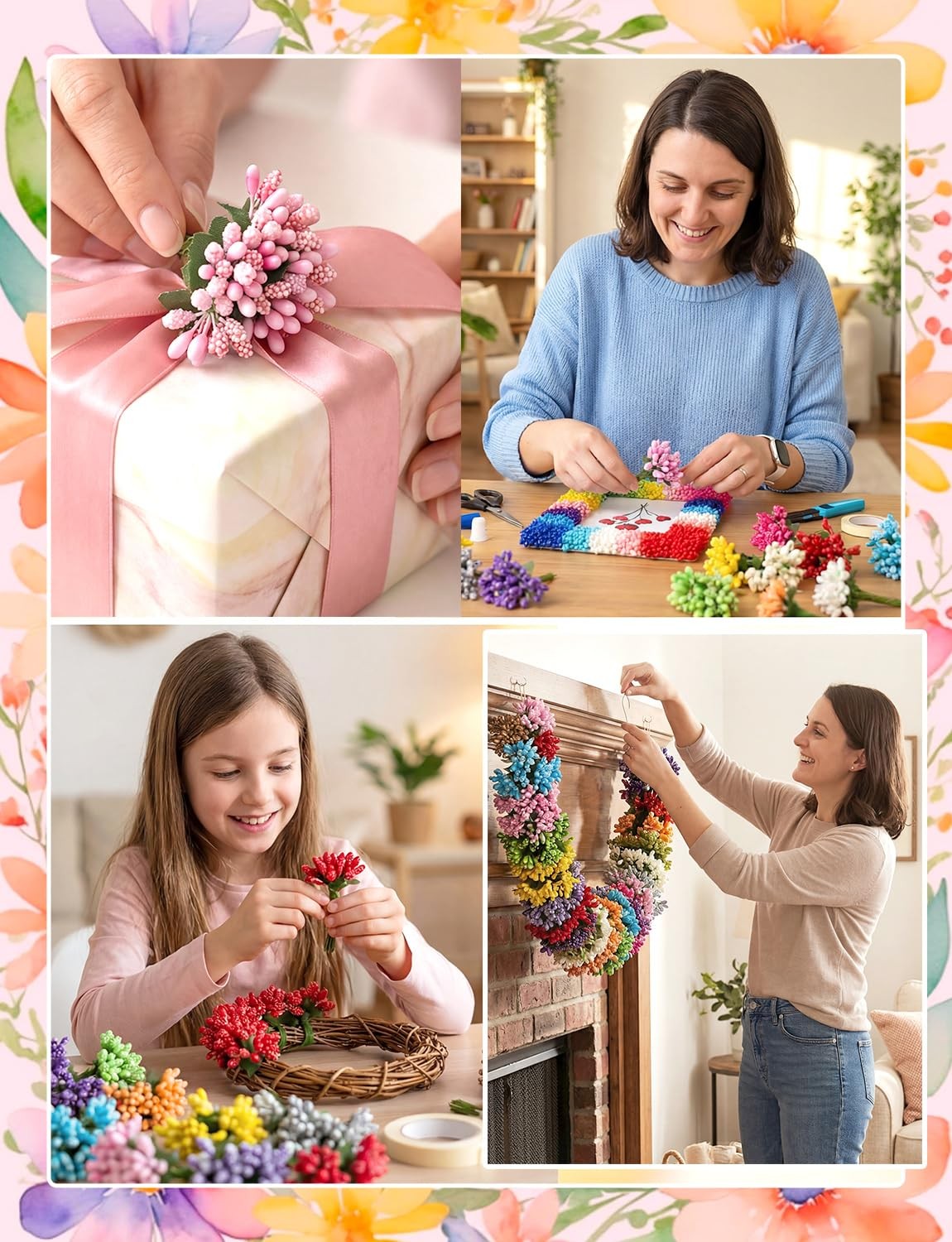 192 Pcs Premium Artificial Flower Stamens for Crafts, 16 Colored Heads Floral…