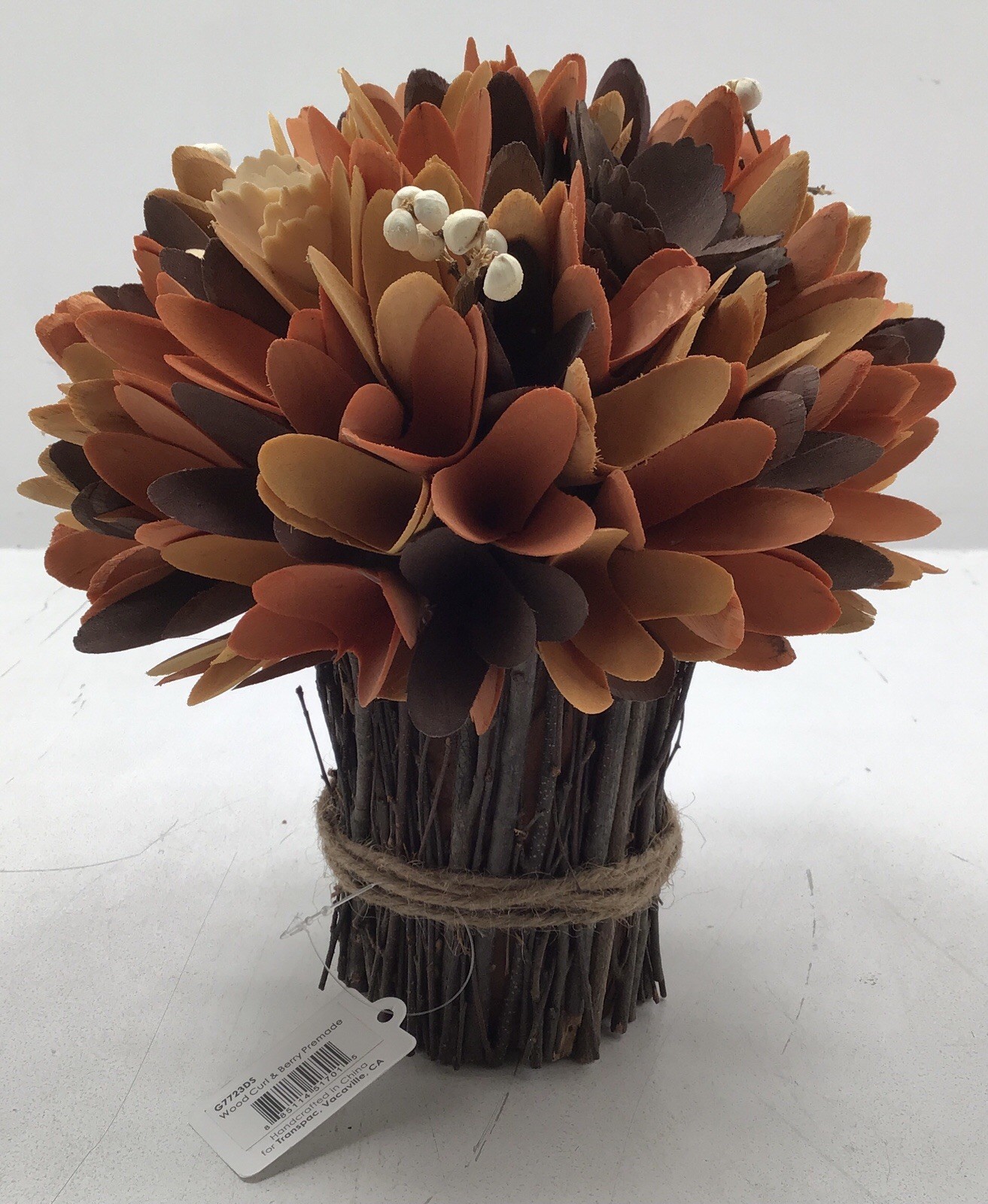 Transpac Brown Harvest Wood Curl & Berry Premade Flower Arrangement