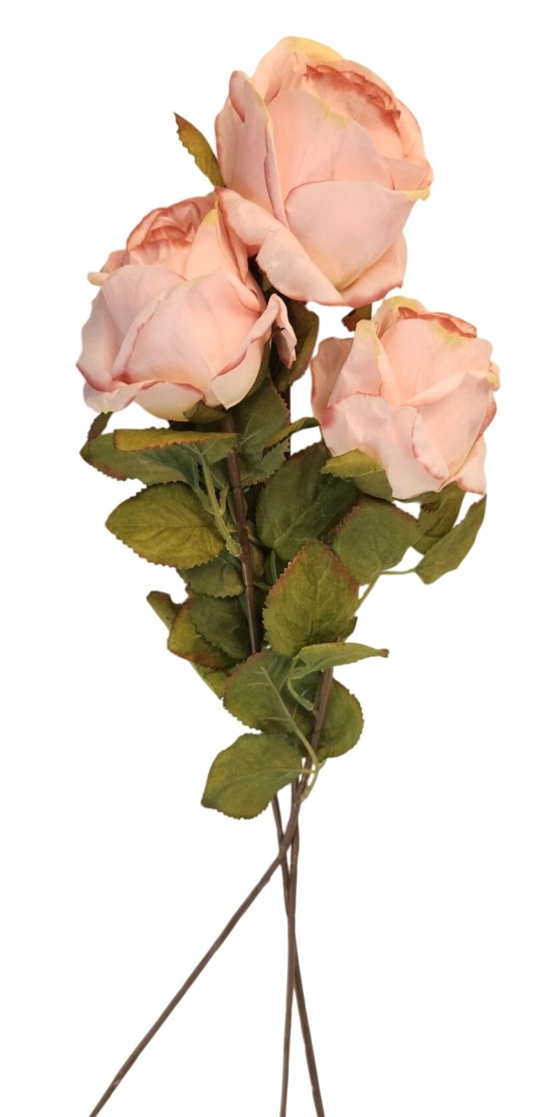 Blush Pink Artificial Roses Set Of 3 Fake Flower Stems Silk Roses Long Stem Wedd