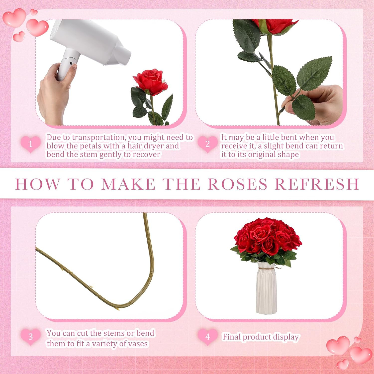 600 Pcs Realistic Red Silk Roses with Long Stem for Weddings & Decor