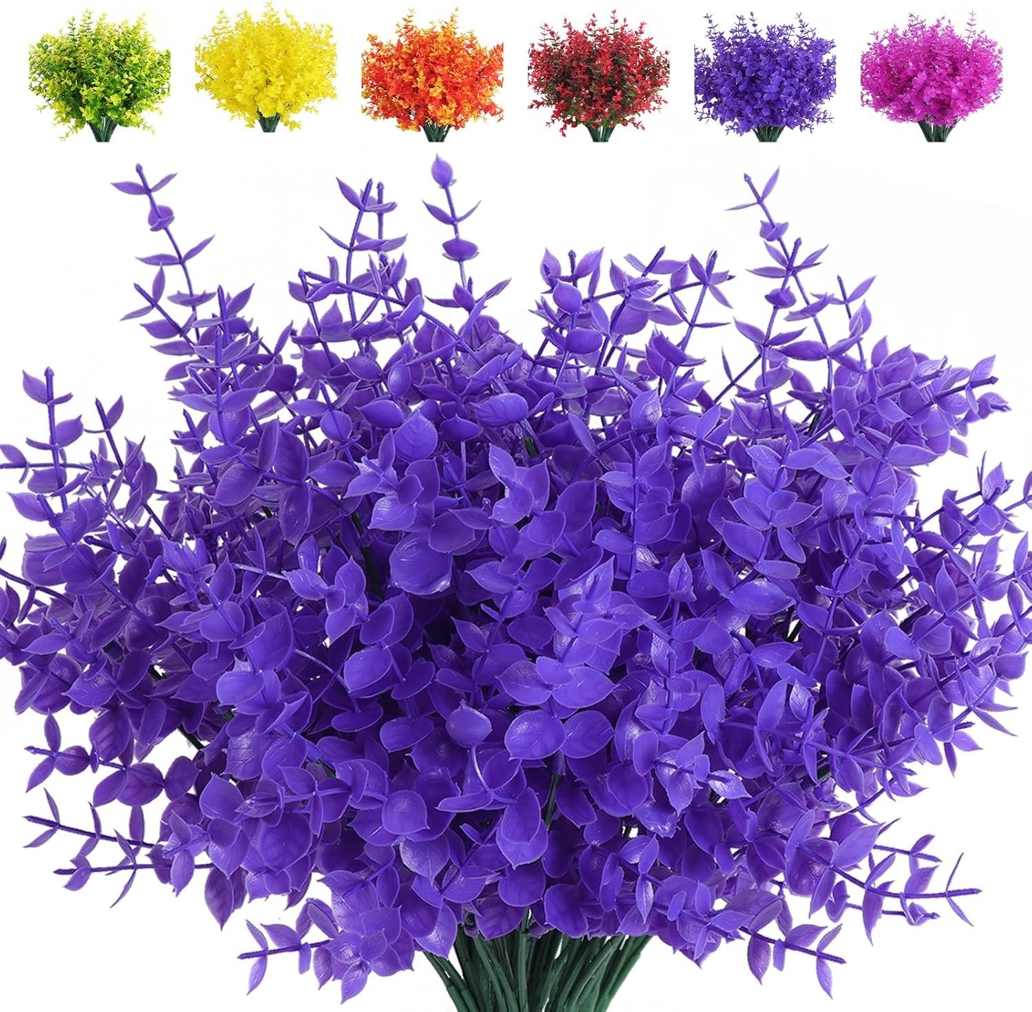 Vibrant UV Resistant 8 Pcs Fake Plants – Pure Purple Eucalyptus for Home Decor