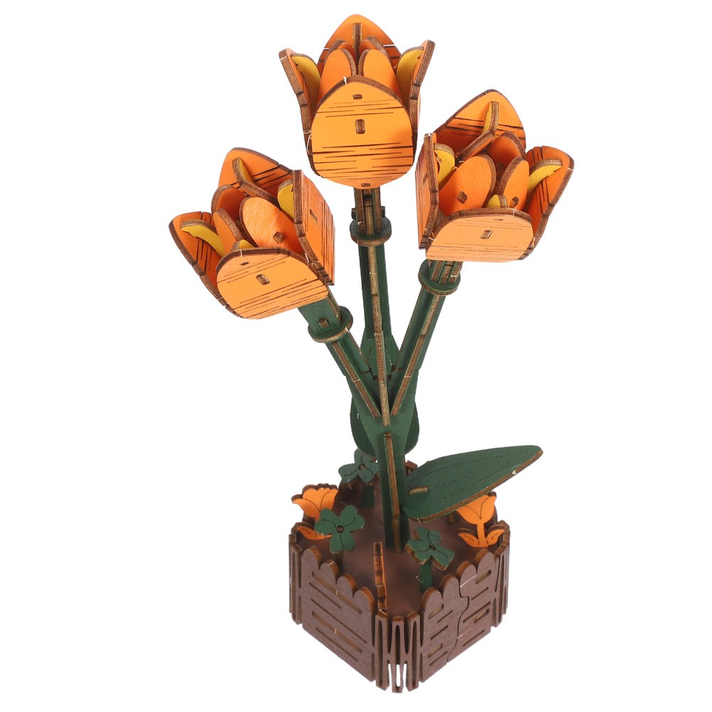 Durable Wooden Tulip Building Blocks Set Kids DIY Flower Bouquet Kit