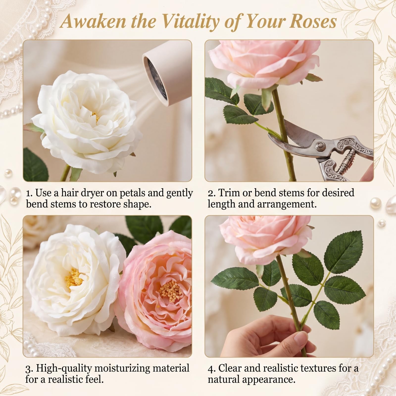 6 PCS Artificial Realistic Touch Peony Fake Flowers Soft Pink White Bouquet