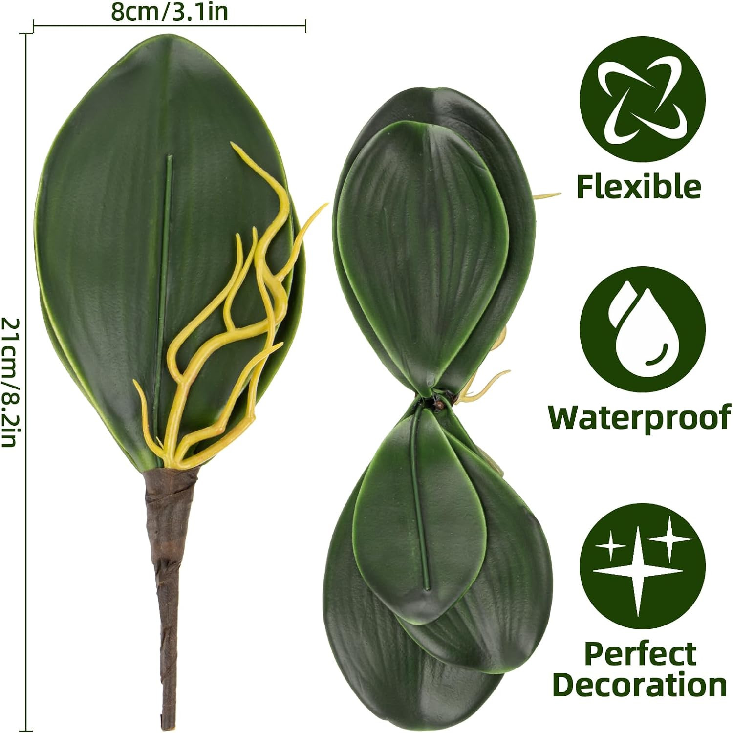 3PCS Artificial Orchids Leaves – Lifelike Fake Phalaenopsis Orchids Leaves with