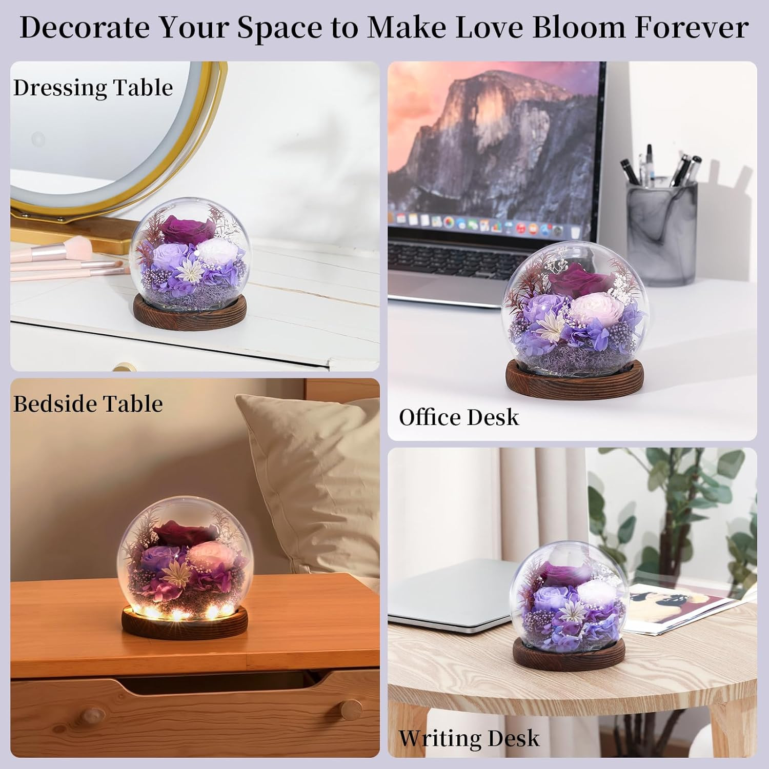 Eternal Rose Gifts for Mom in Glass Dome with LED Light