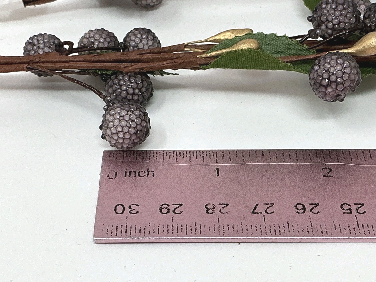 Sugared Berry Floral Pick 23” Purple and Gold Berries Green Leaves 4 Picks NOS