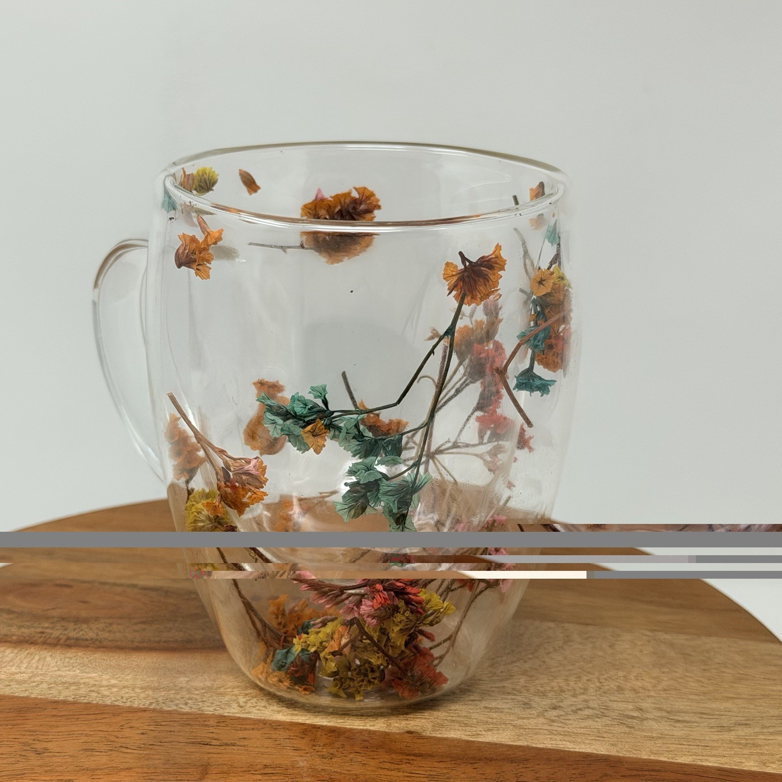 Dried Flowers Glass Mug Double Wall Coffee Tea Cup Botanical Floral Fun Gift