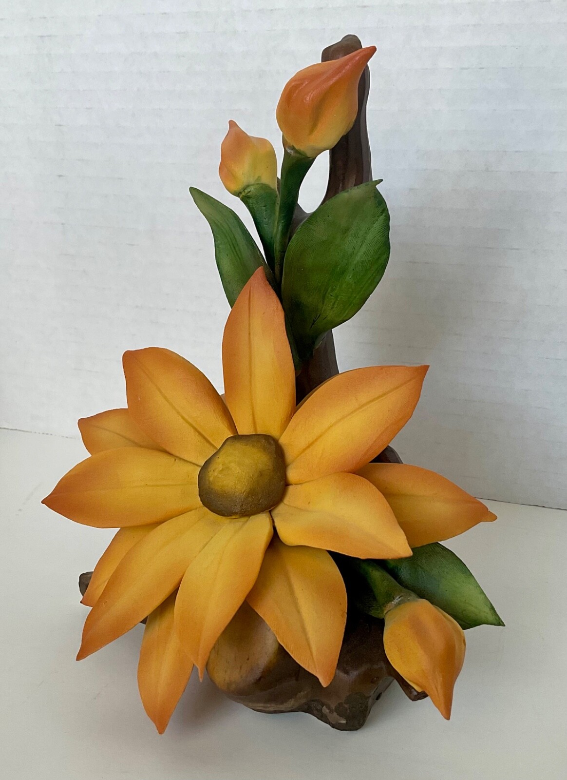 Capodimonte Orange Black Eyed Susan Floral Sculpture Made In Italy 6 3/4” VTG