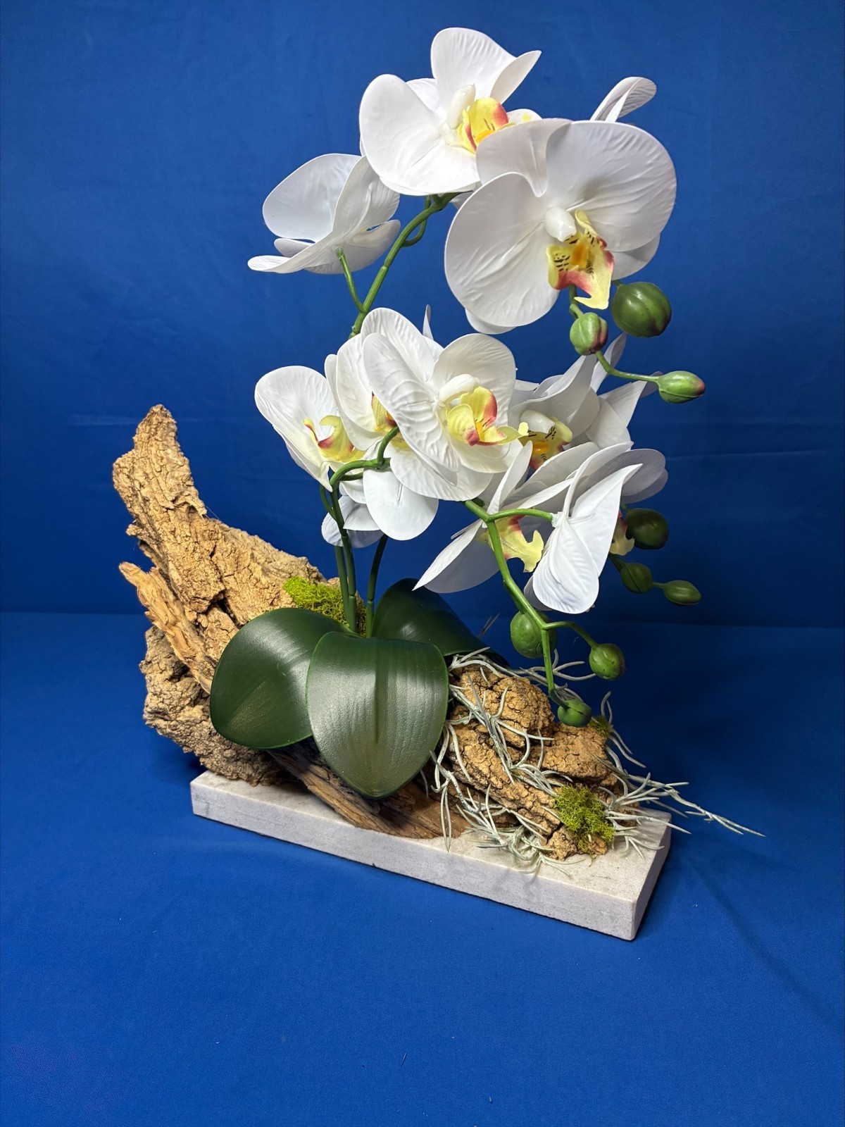 Orchid Marble Base Natural Bark Handmade USA