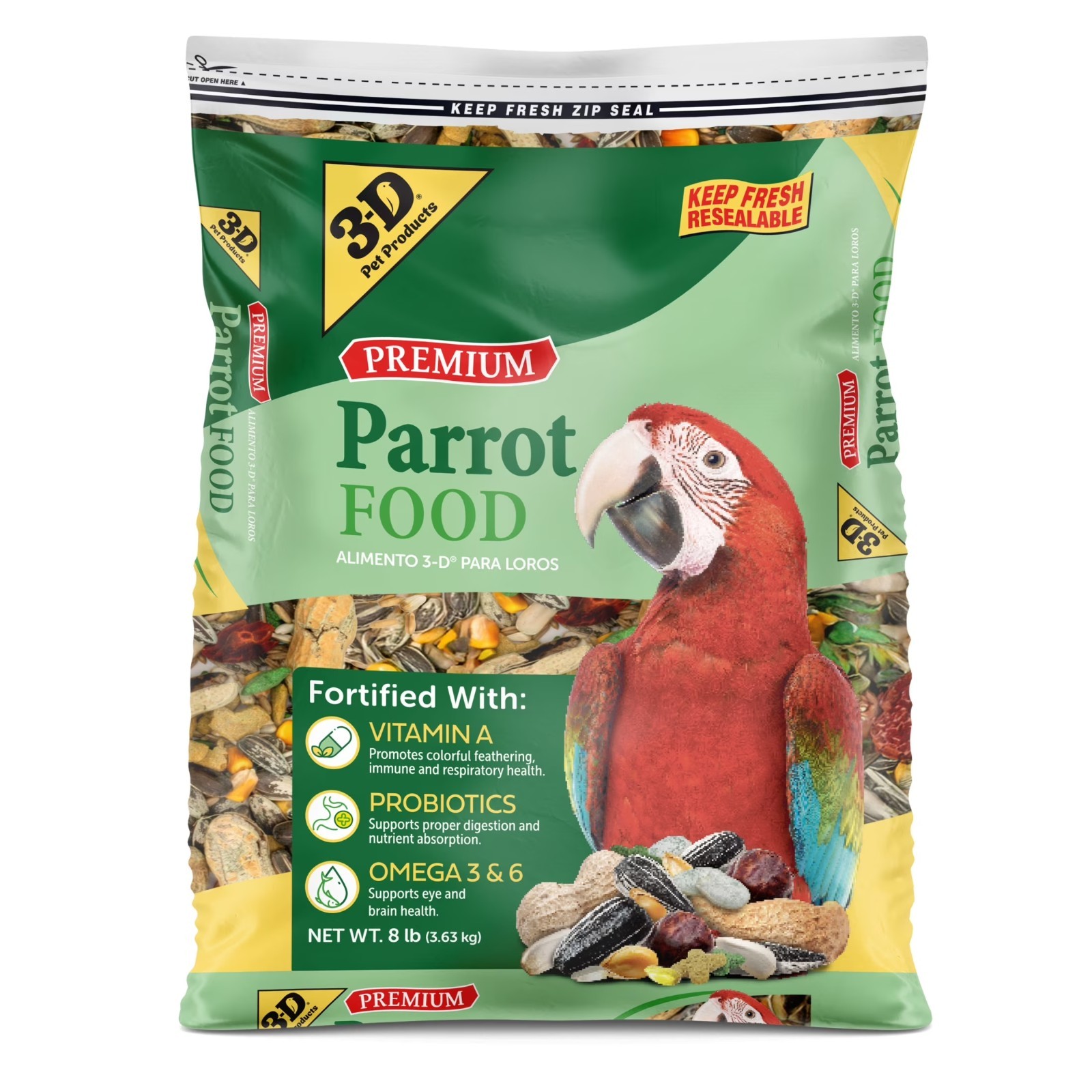 3-Pack 3-D Pet Products Premium Parrot Bird Food Seeds 8 lb