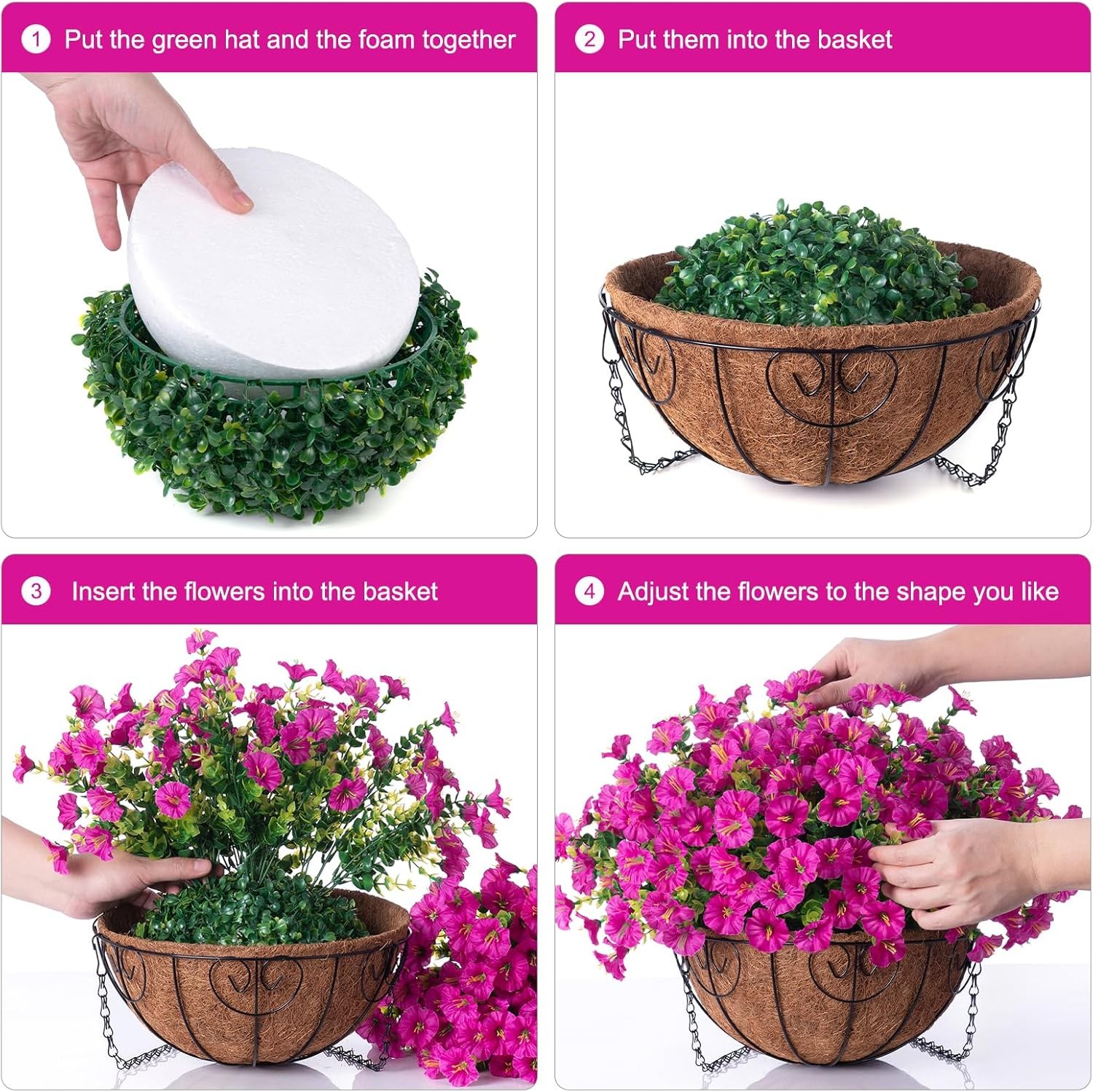 Fake Hanging Flowers Plants Baskets for Outdoor Spring Summer Decoration