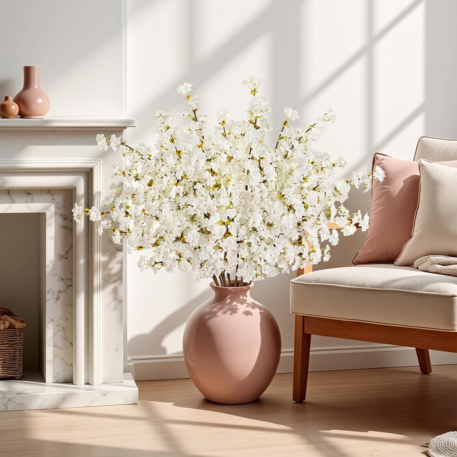 Artificial Silk Cherry Blossom Flowers – 39.3in Stems, Lifelike for All Seasons