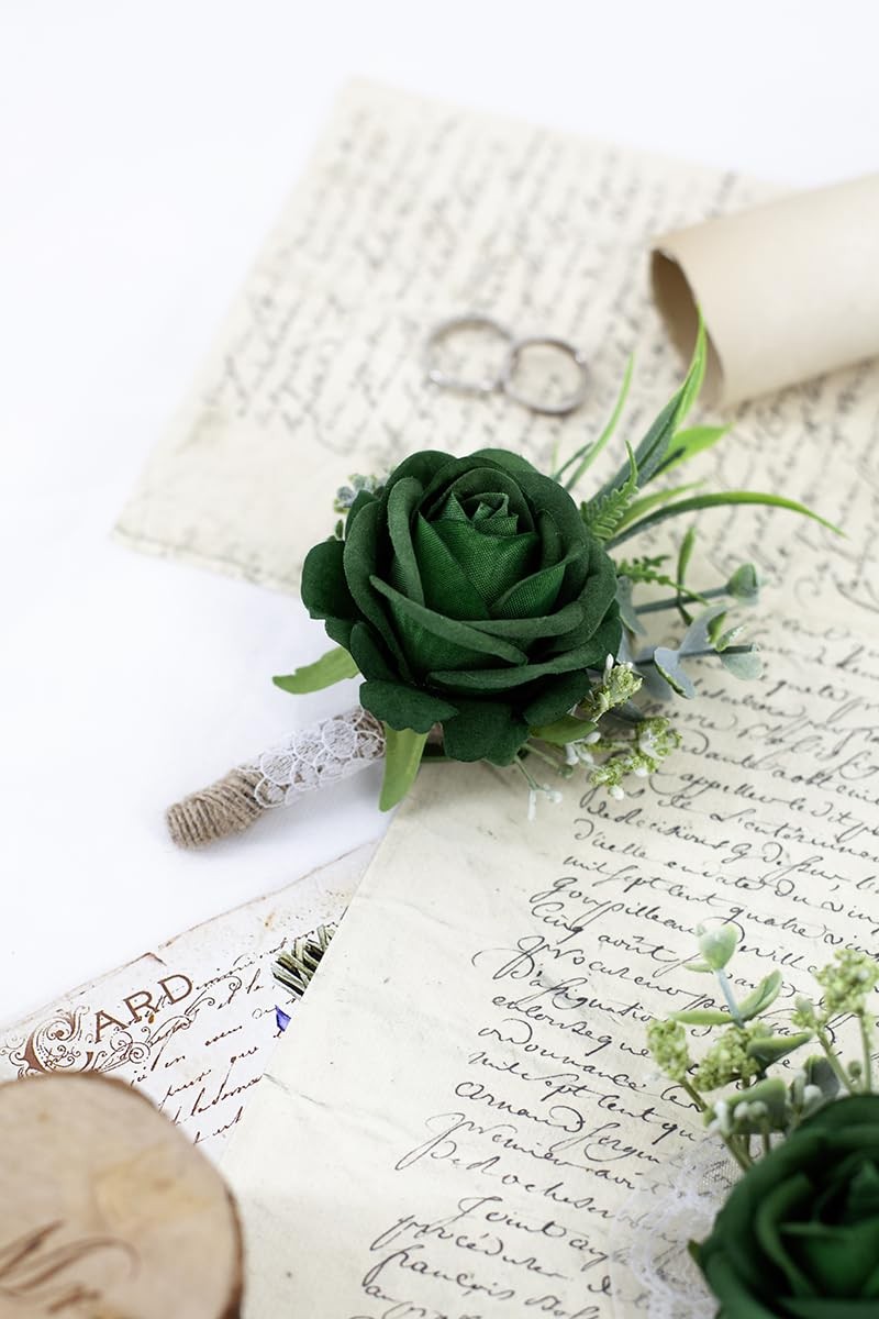 Green Set of 6 Boutonniere for Best Men Groom Groomsmen Buttonholes for Weddi…