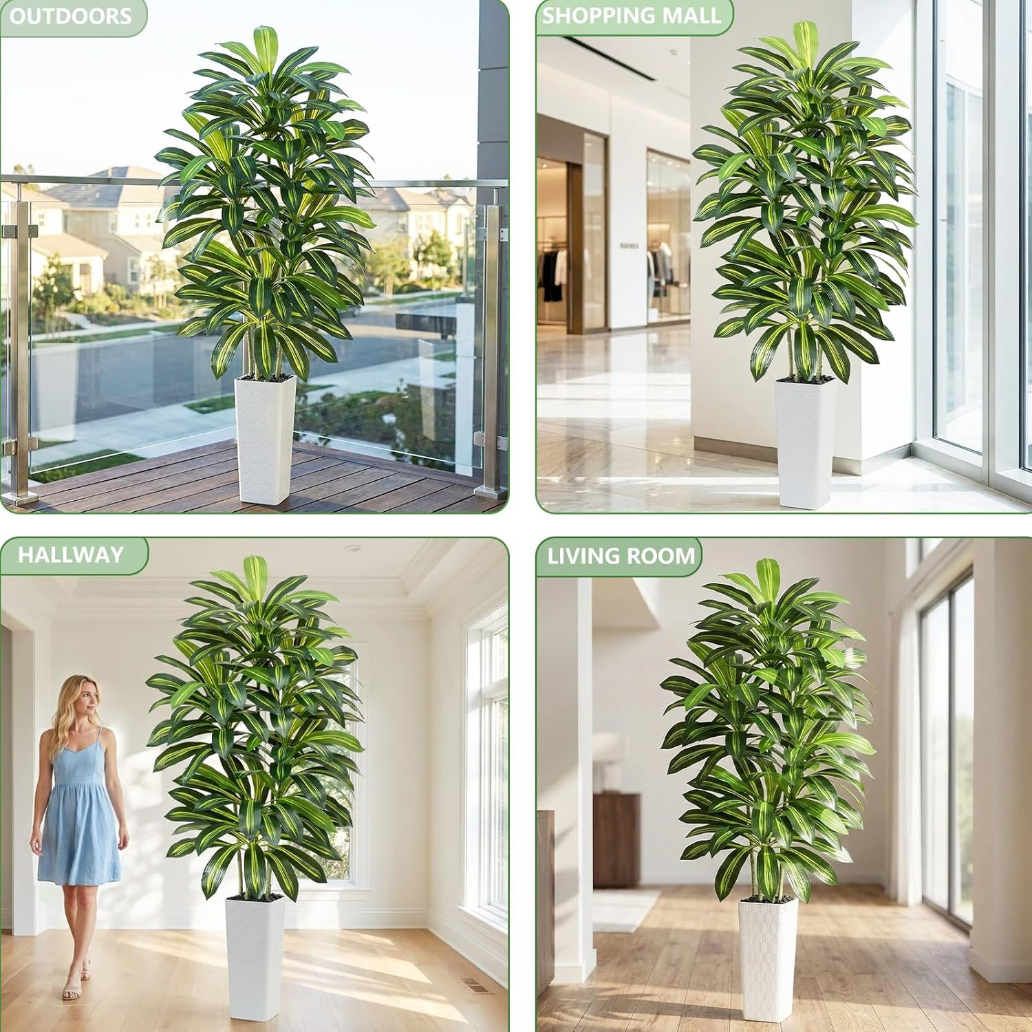 Artificial Dracaena Tree – 7FT Tall Fake Plants with White Tall Planter – Artifi