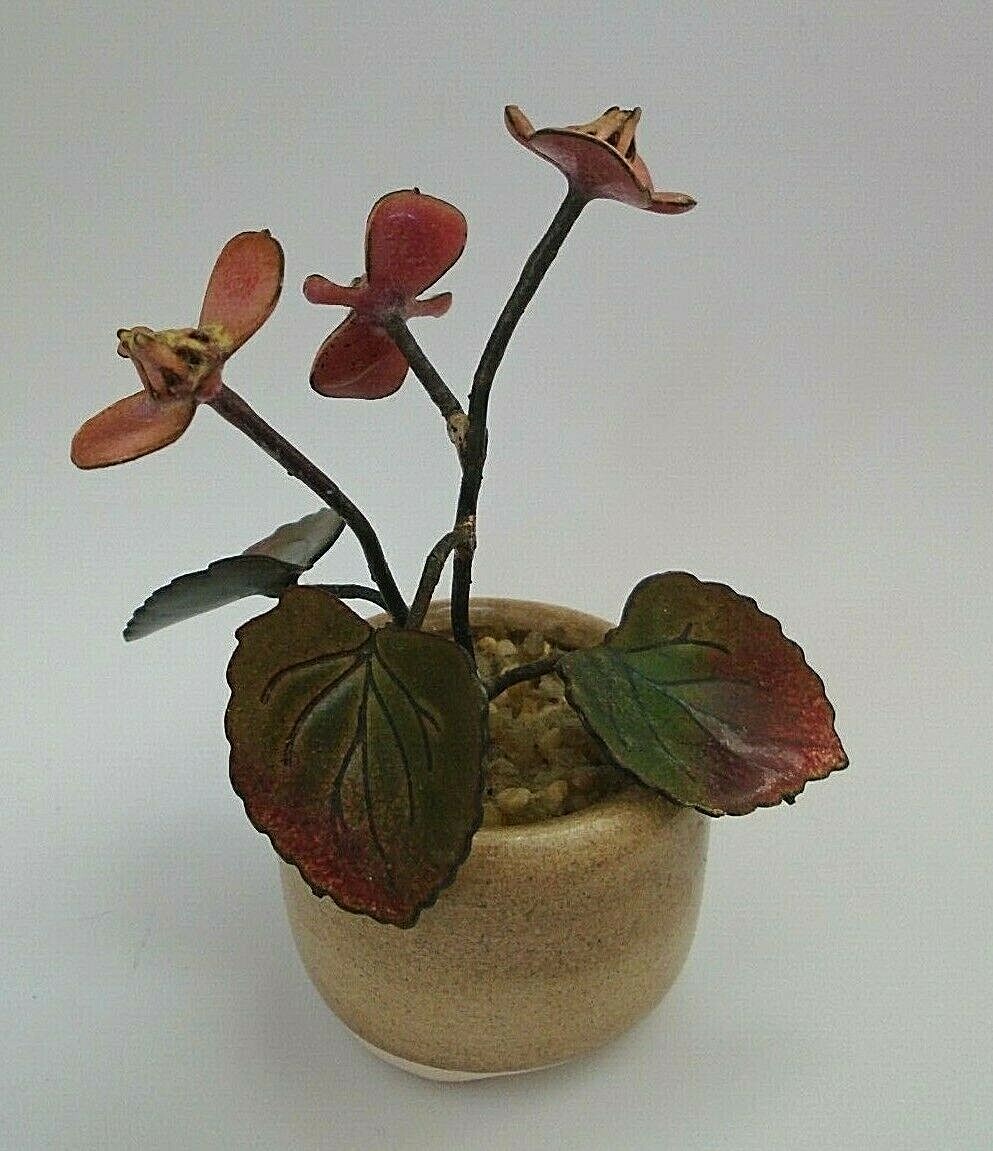 Mini Enamel & Metal Floral Arrangement in Glazed Planter