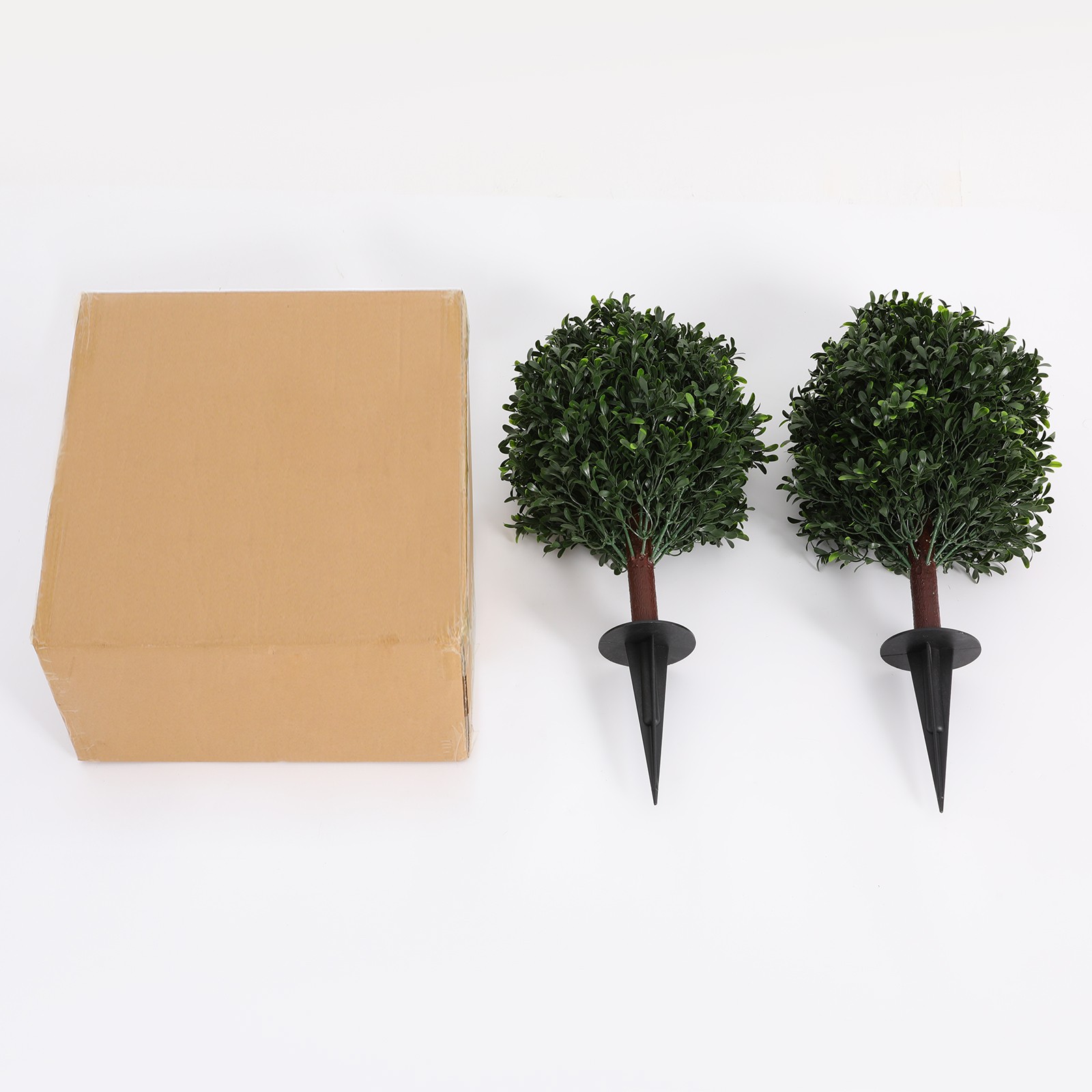 2 Pcs Artificial Boxwood Topiary Ball Trees Faux Boxwood Bush Plants For Outdoor
