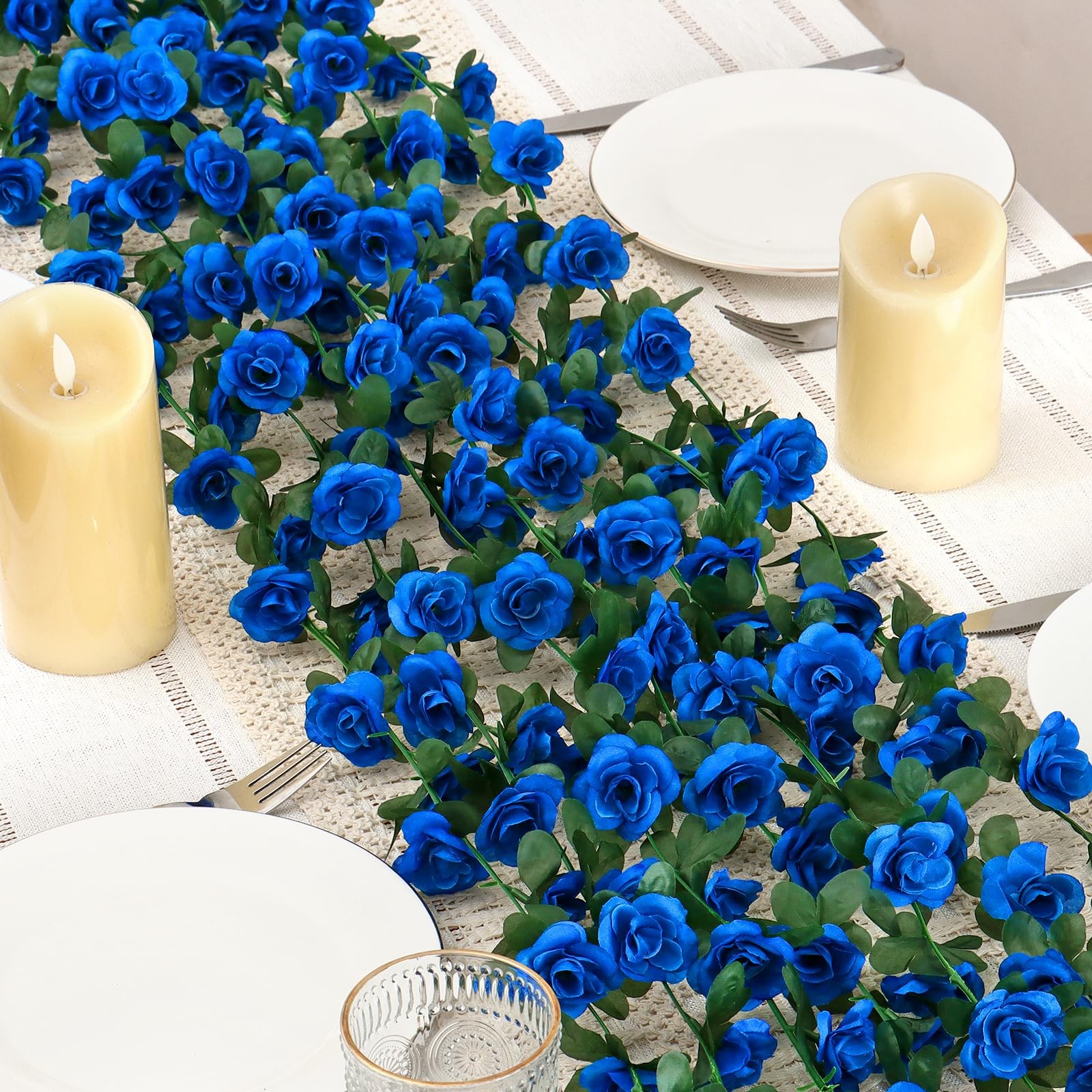 9 Pack 72 FT Artificial Flower Garland, Fake Blue Roses Vines Silk Flowers Fa…