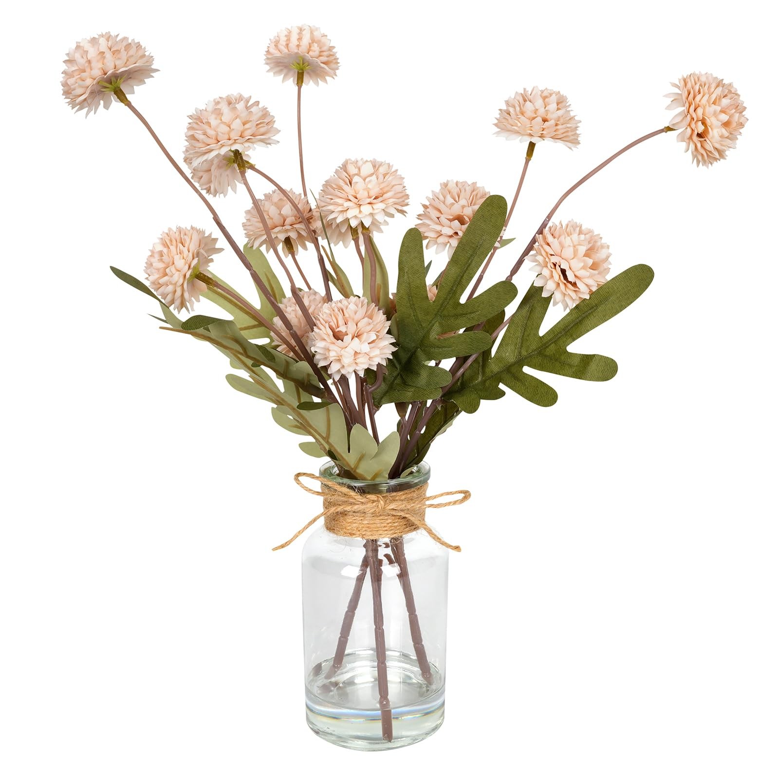 Beige Faux Silk Mums Fake Flowers in Vase With Faux Water, Fake Plants Artifi…