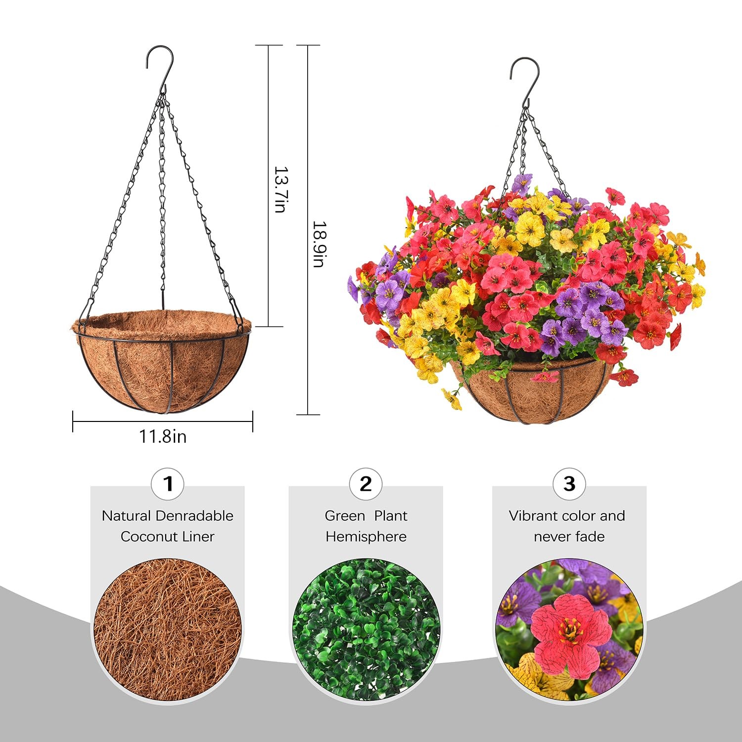 Artificial Flowers Outdoors with Hanging Baskets, Realistic UV Resistant Fake…