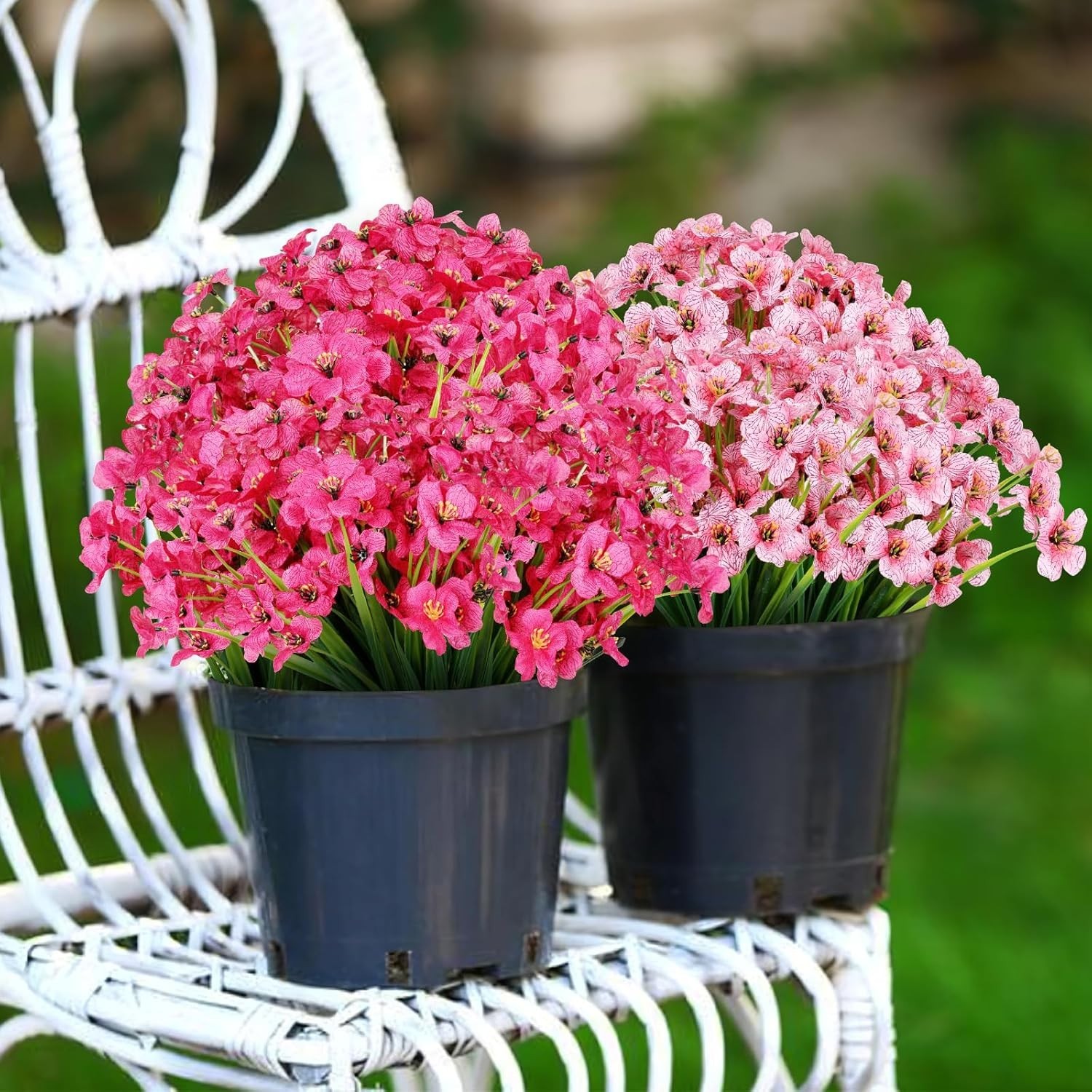 24 Bundles Artificial Flowers for Outdoors, UV Resistant Artificial Outdoor