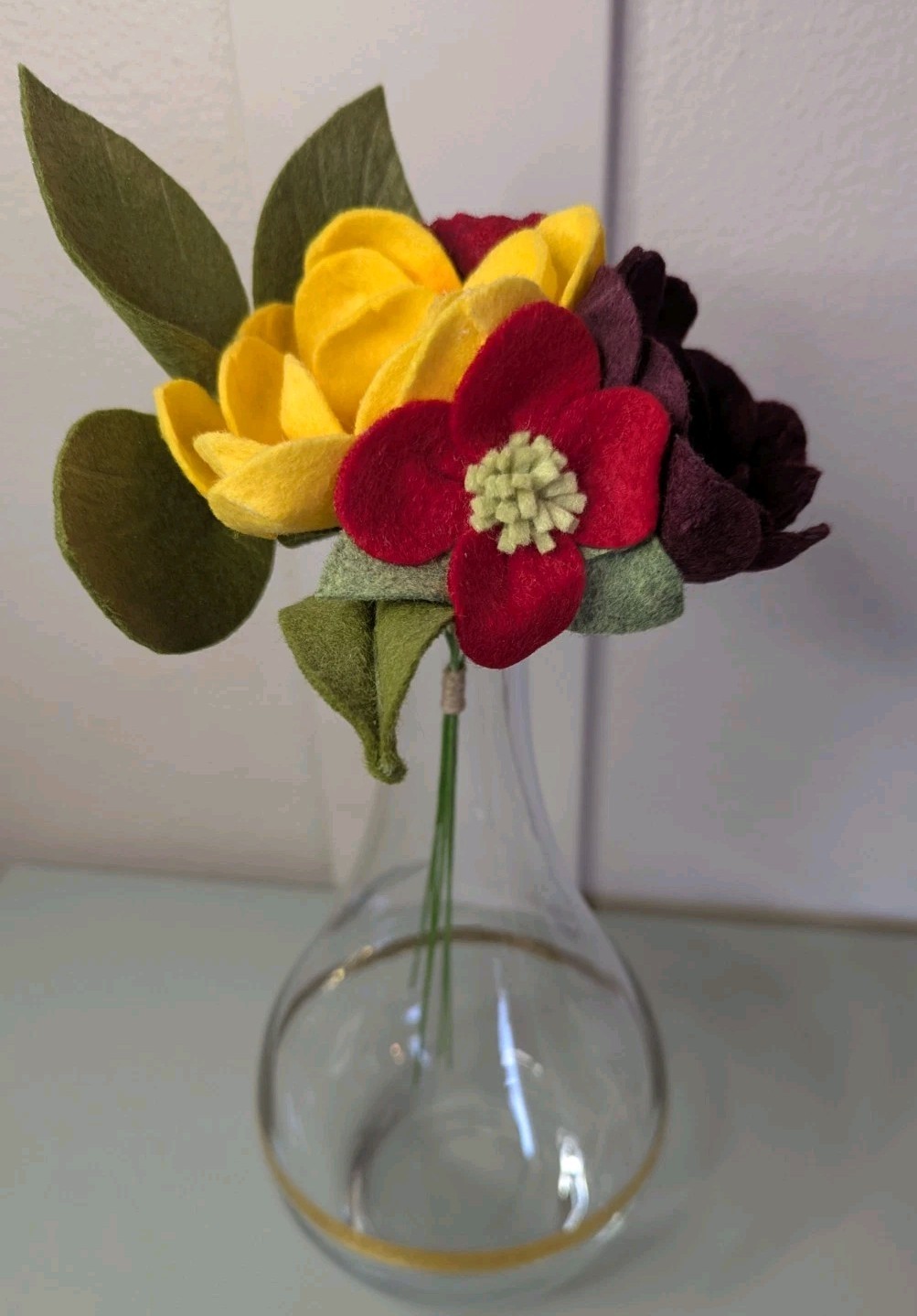 Beautiful Hand Cut Wool Blend Felt Flower Bouquet Gift Wrapped/Great Gift Idea!
