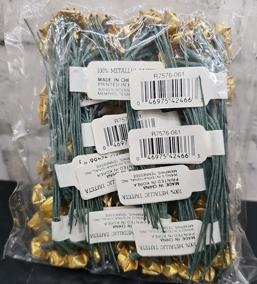 Vtg Wang’s International Gold Metallic Taffeta Miniature 10 Stem Florals 12 Pk
