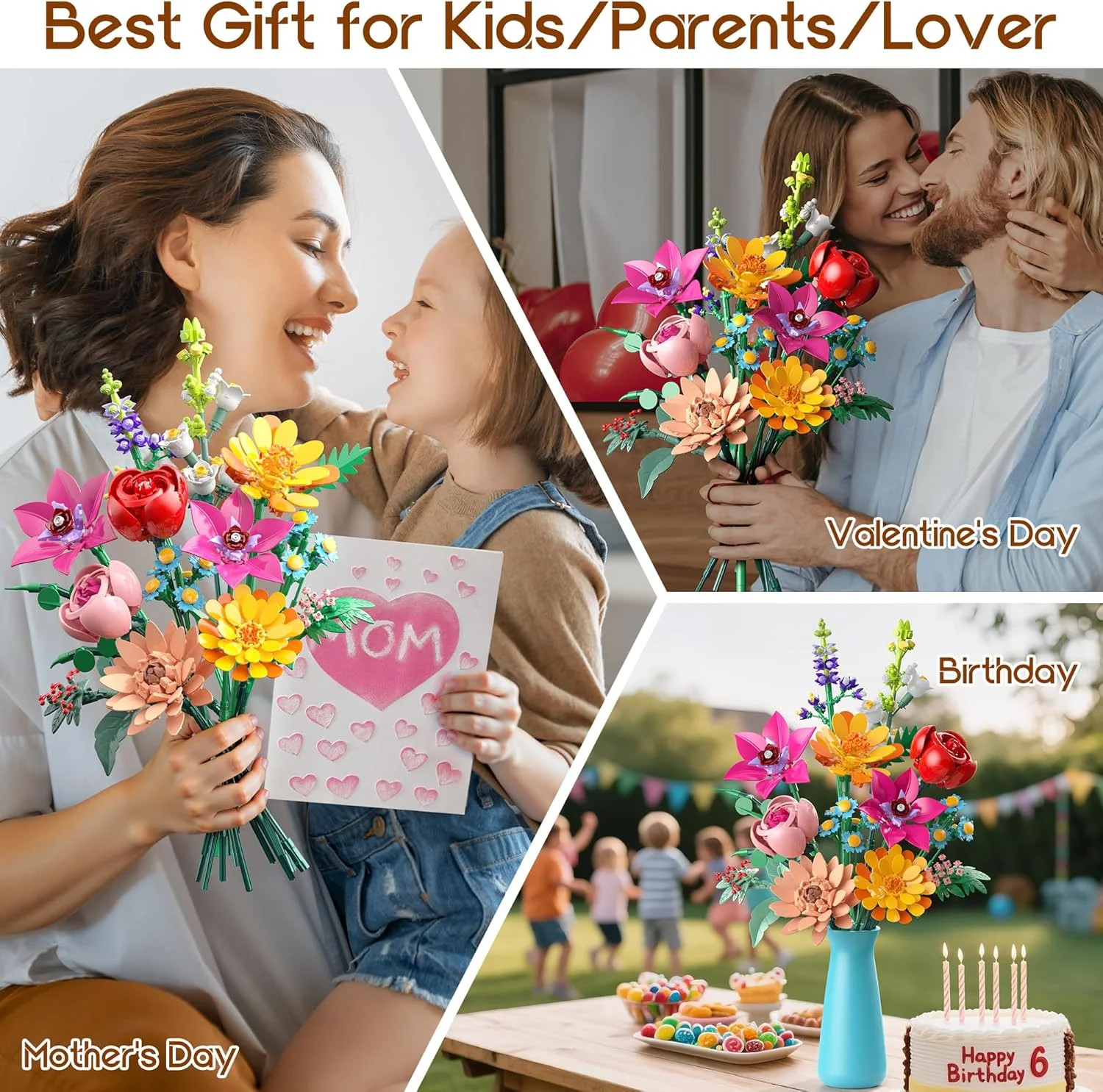 Ancesfun Flowers Bouquet Building Set, 891 PCS Artificial Wildflower Botanical C