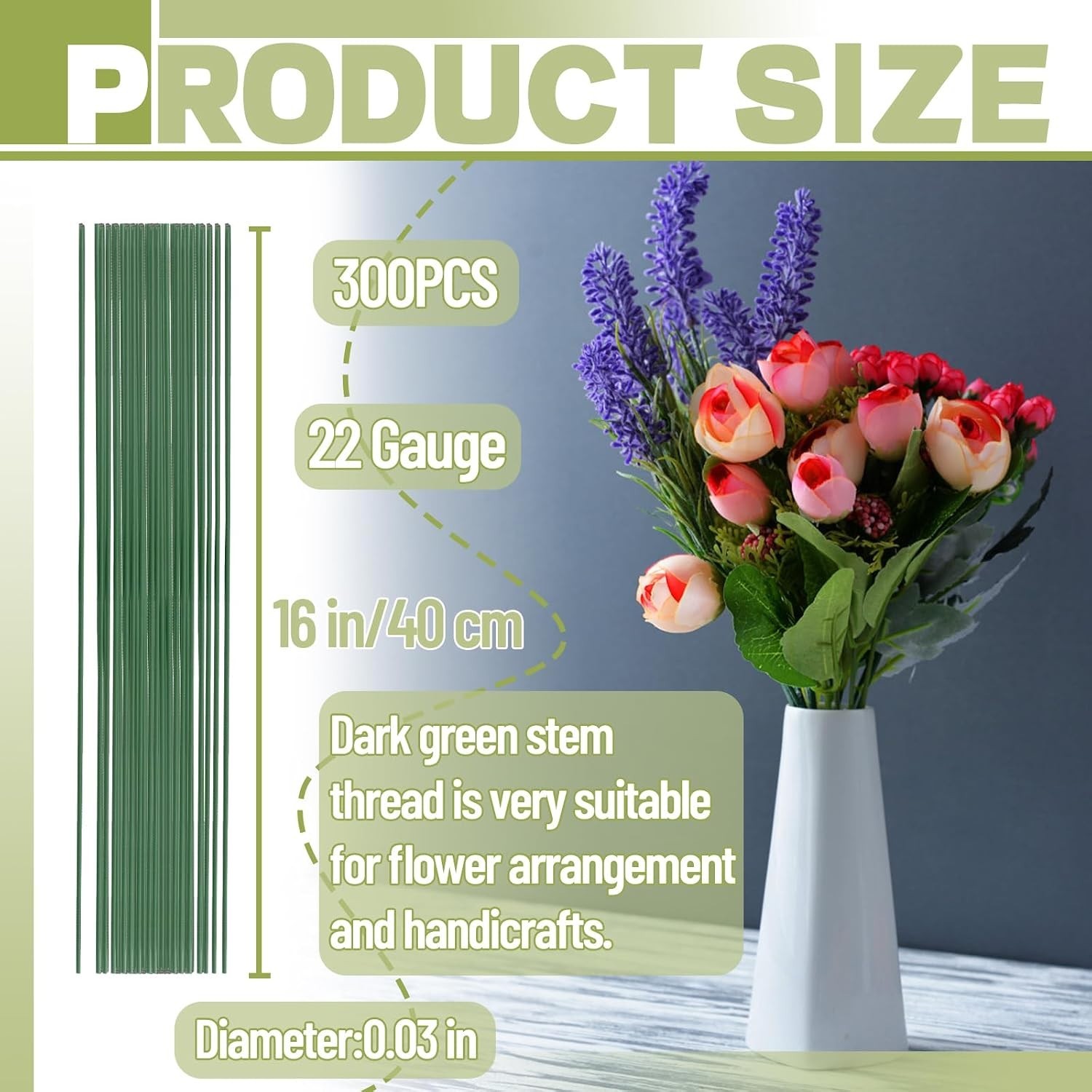 200 PCS 22 Gauge Dark Green Floral Wire – Perfect for DIY Crafts & Arrangements
