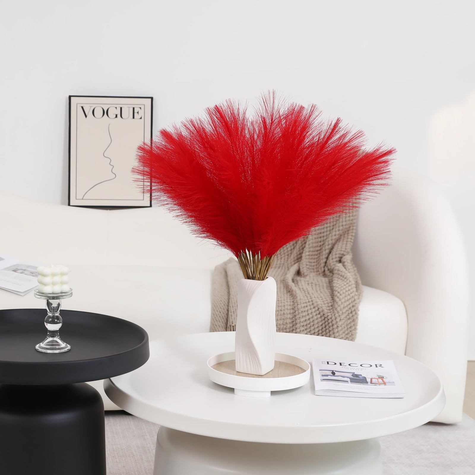 30 PCS 24 Inch Short Artificial Red Pampas Grass Decor, Fake Pompas Floral