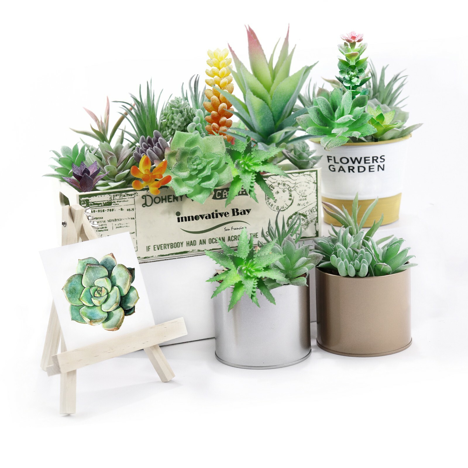 Artificial Succulent Plants Faux Assorted- 16 pc Unpotted Faux Succulent Plants