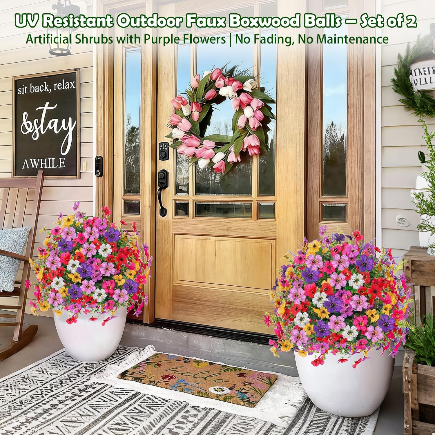 2 Pack UV Resistant Artificial Mums for Outdoor Decor – 23.6″ Faux Plants