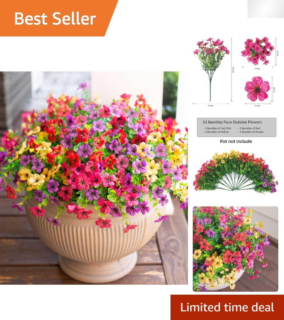 Vibrant Mix of Pink, Red & Purple Faux Daisy Flowers with Eucalyptus, 12 Pieces