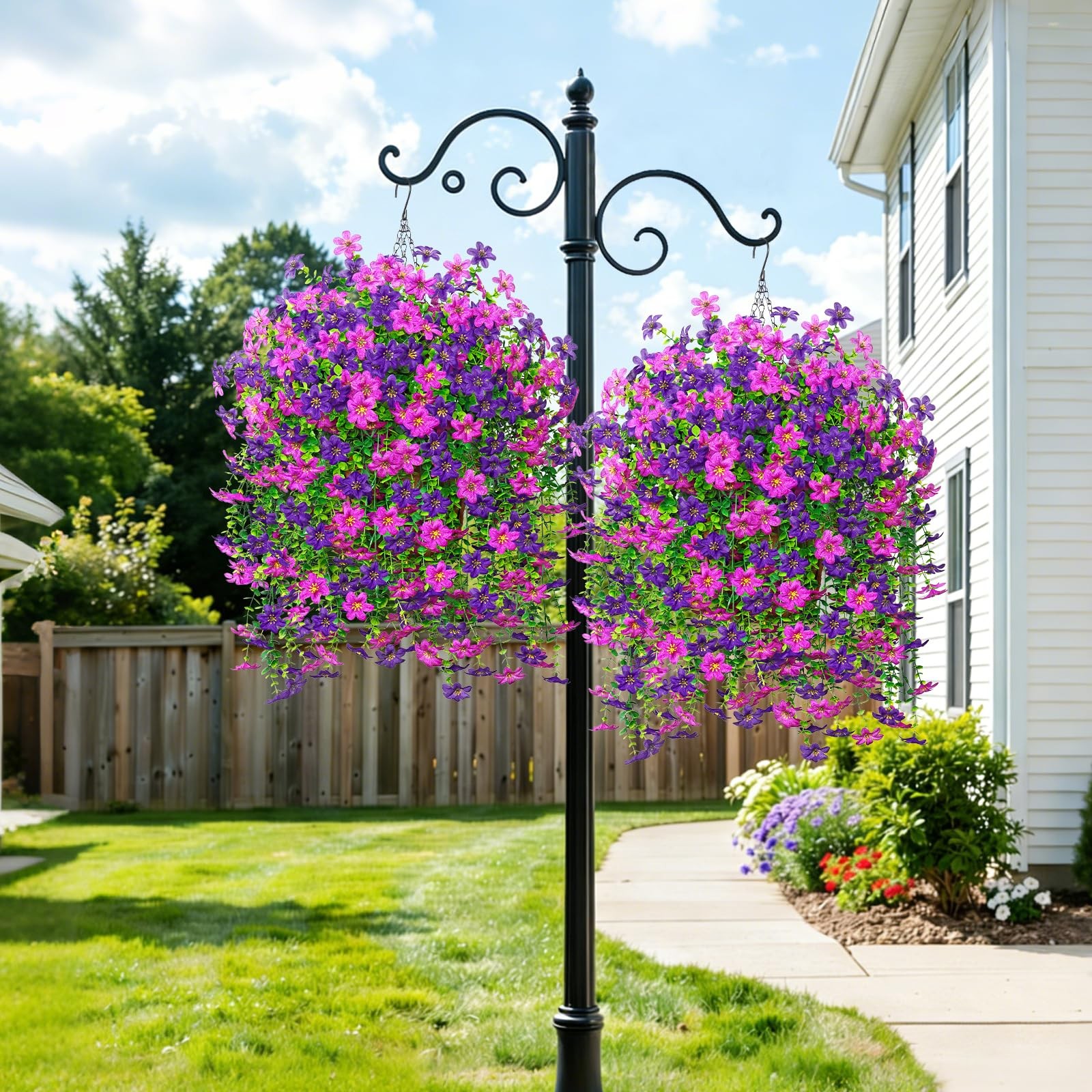 2 Set Artificial Hanging Flowers Plants Basket for Outdoors Faux Silk Purple …