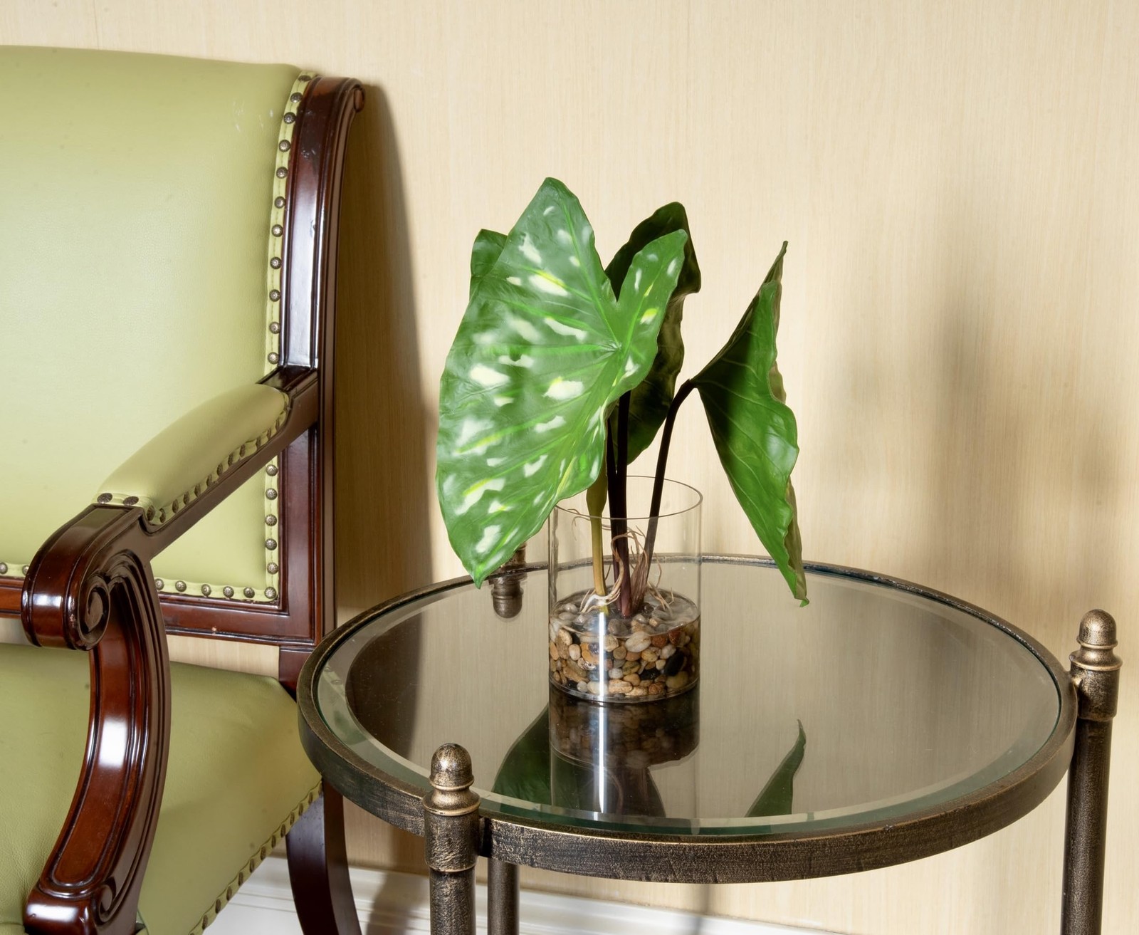 Tropical Artificial Plant in Clear Pot with Artificial Water, Wide Arrowhead …