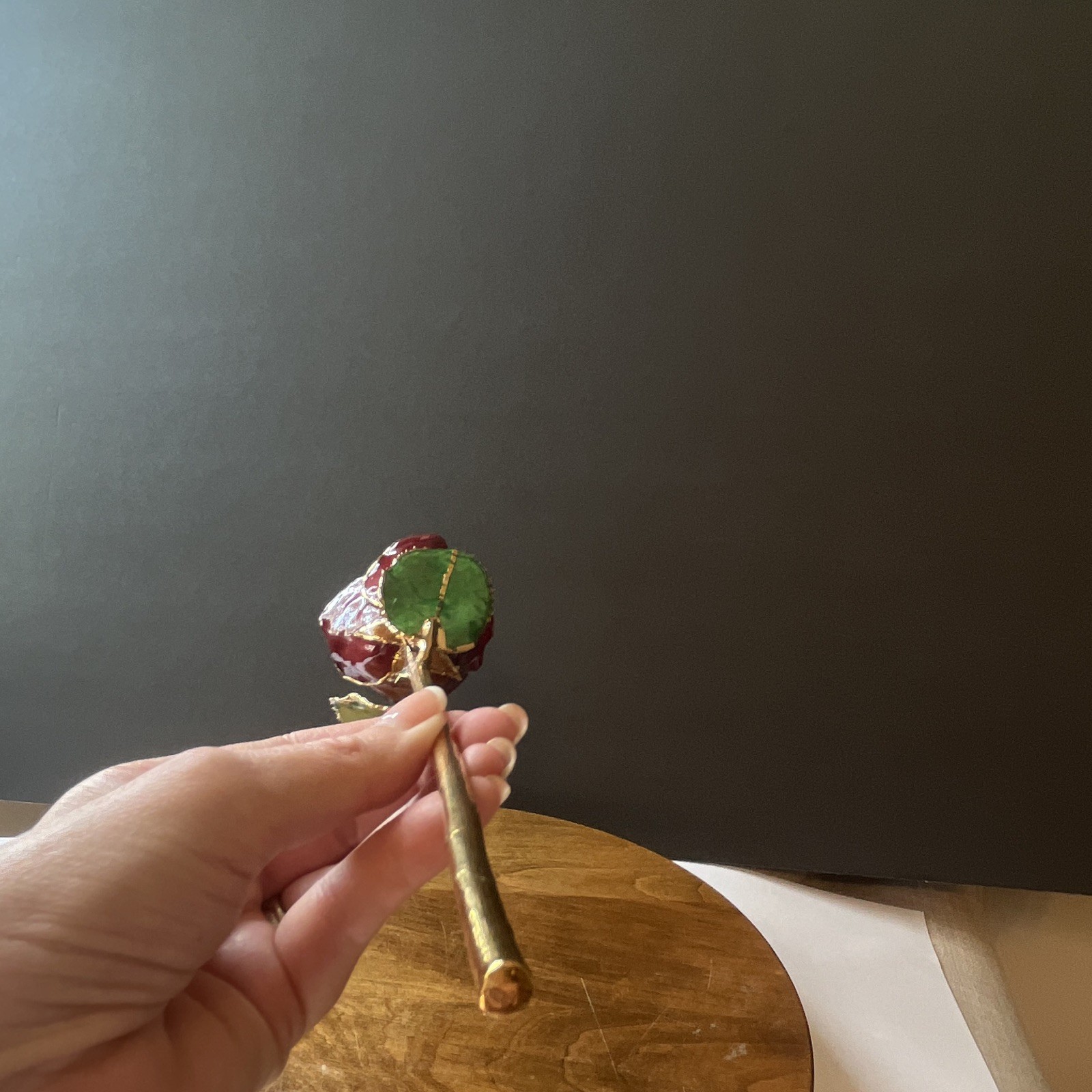 Forever Rose 24K Gold & Lacquer 12in tall Collectible Art