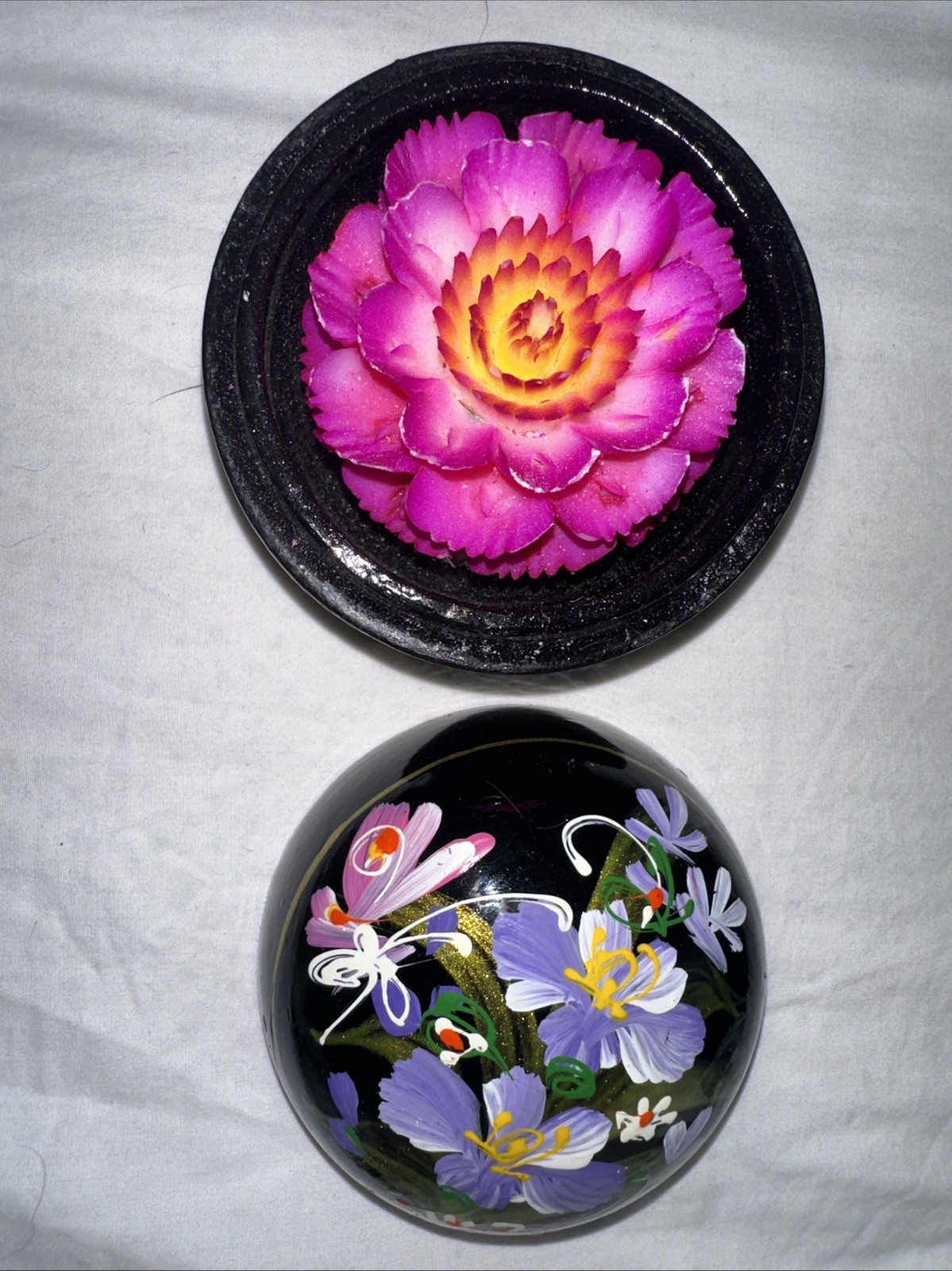Pink Rose- Hand Carved Display Soap In Black Trinket Container With Lid