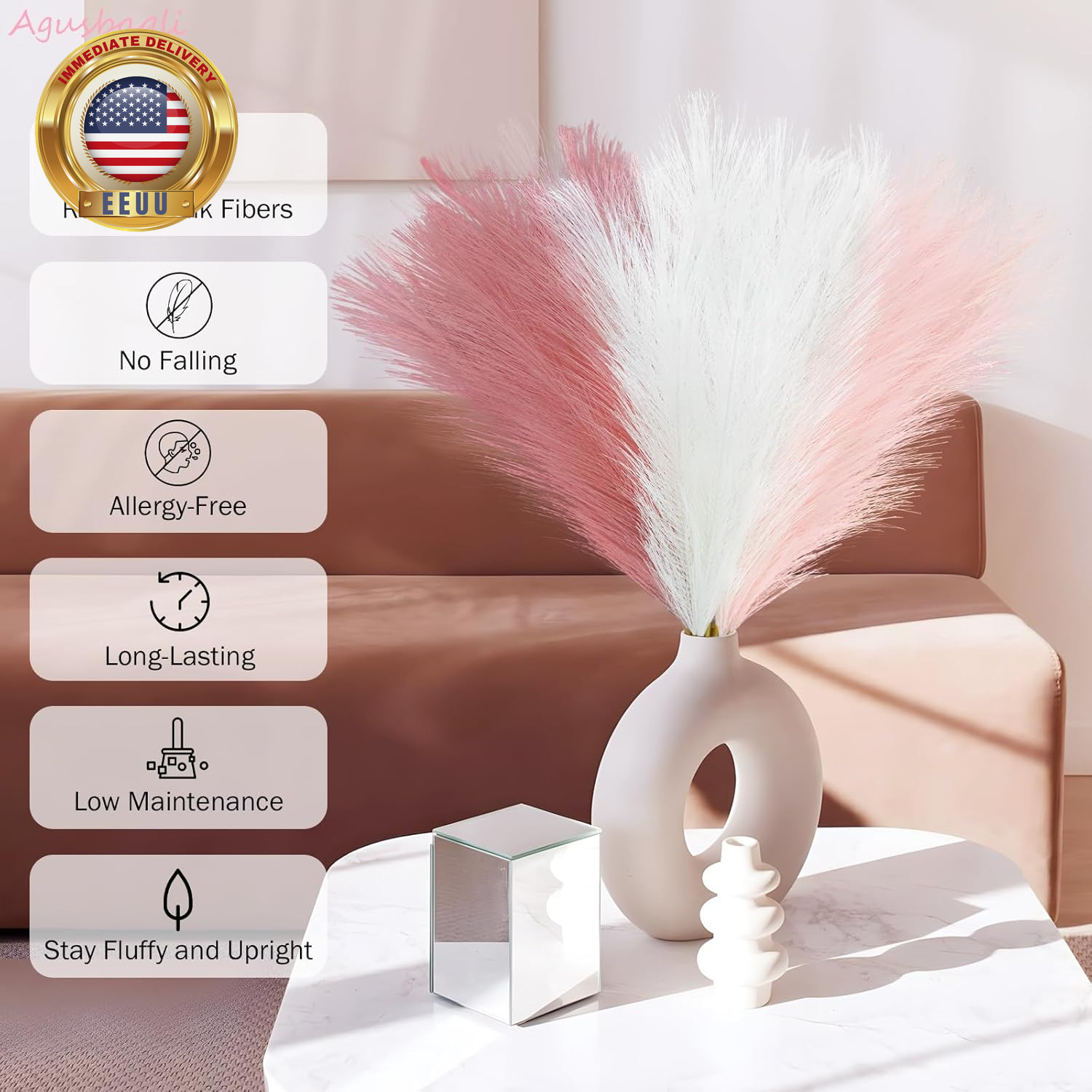 30Pcs Pink Faux Pampas Grass, 21.6In Fluffy Artificial Colored Pompas Grass Shor