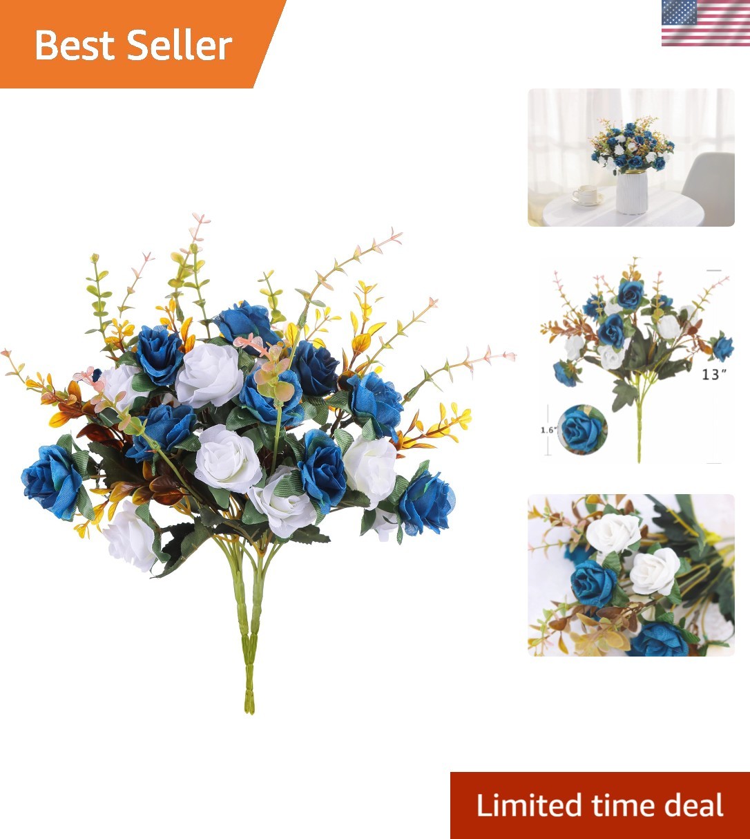 Chic Dark Blue Artificial Roses – 24 Realistic Flowers for -Round Decoration
